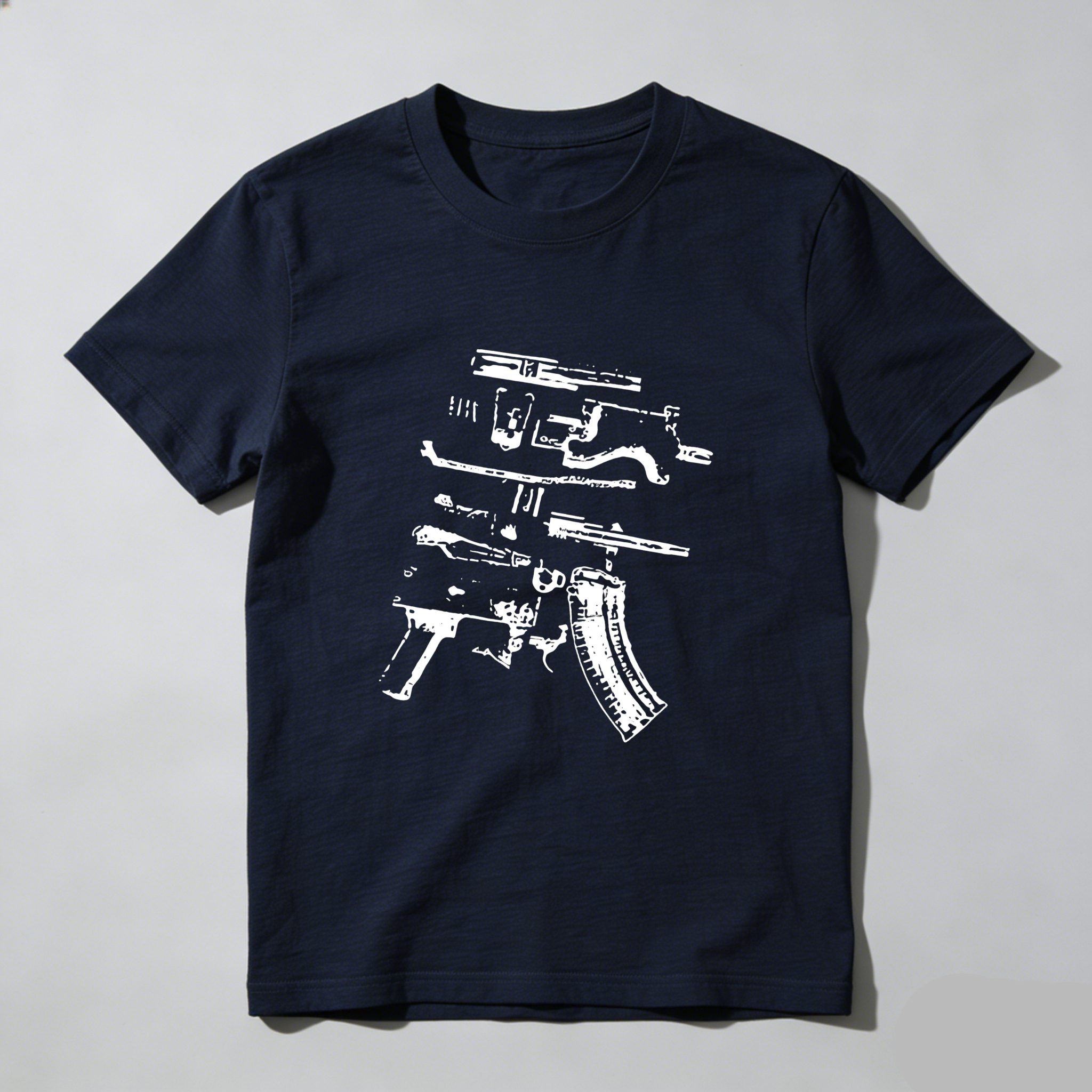 TEECURENT T-SHIRT  Gun Parts Exploded Diagram White Print