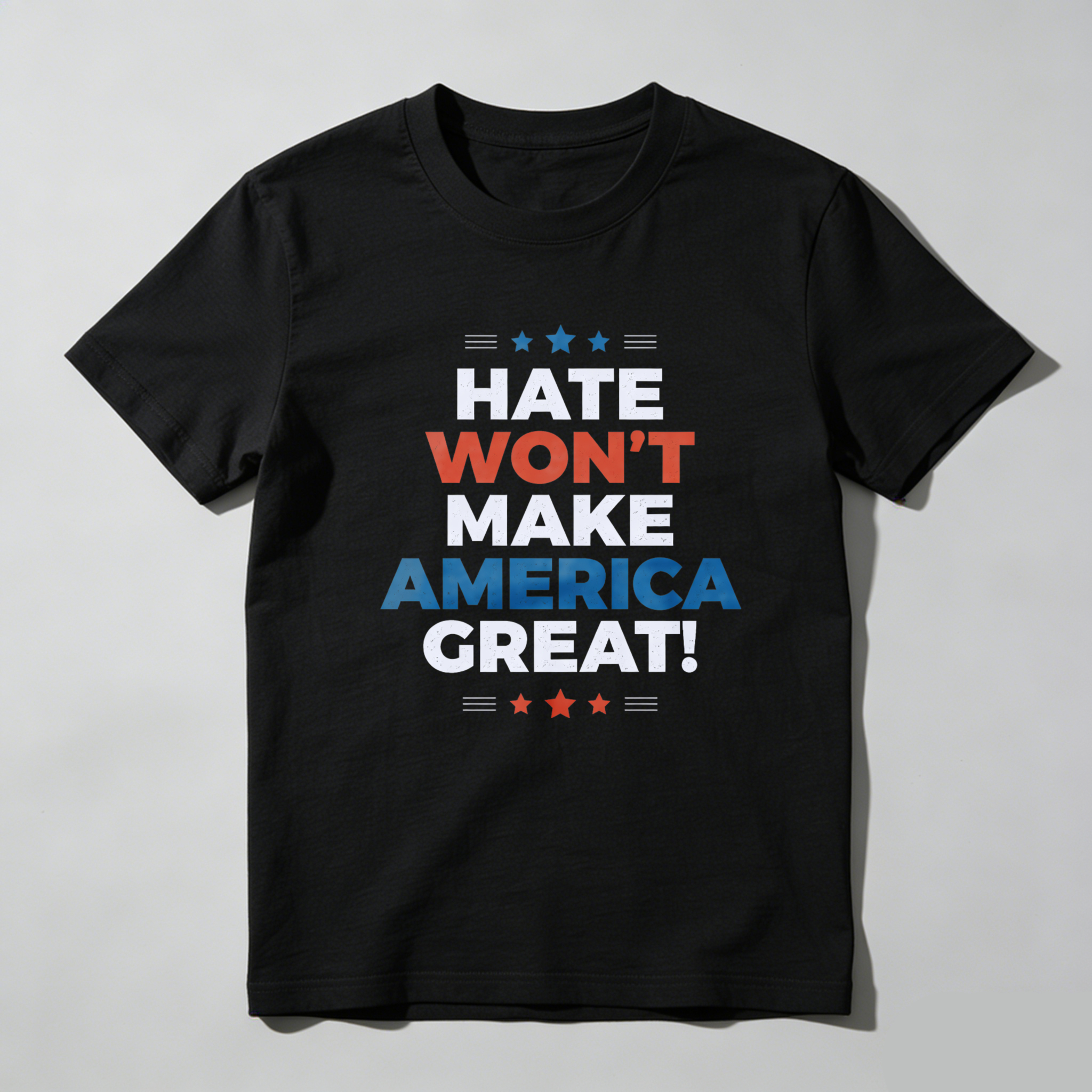 TEECURENTHate Wont Make America Great Political Statement T Shirt For Men And Women Patriotic American Flag Design Black Cotton Tee-TeeCurent