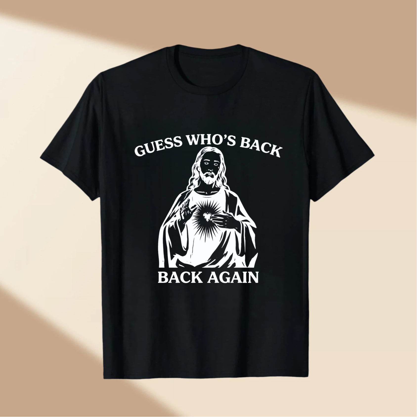 TEECURENT Guess Whos Back Jesus Christ Back Again T Shirt Religious Christian Faith Humor Gift WOMEN