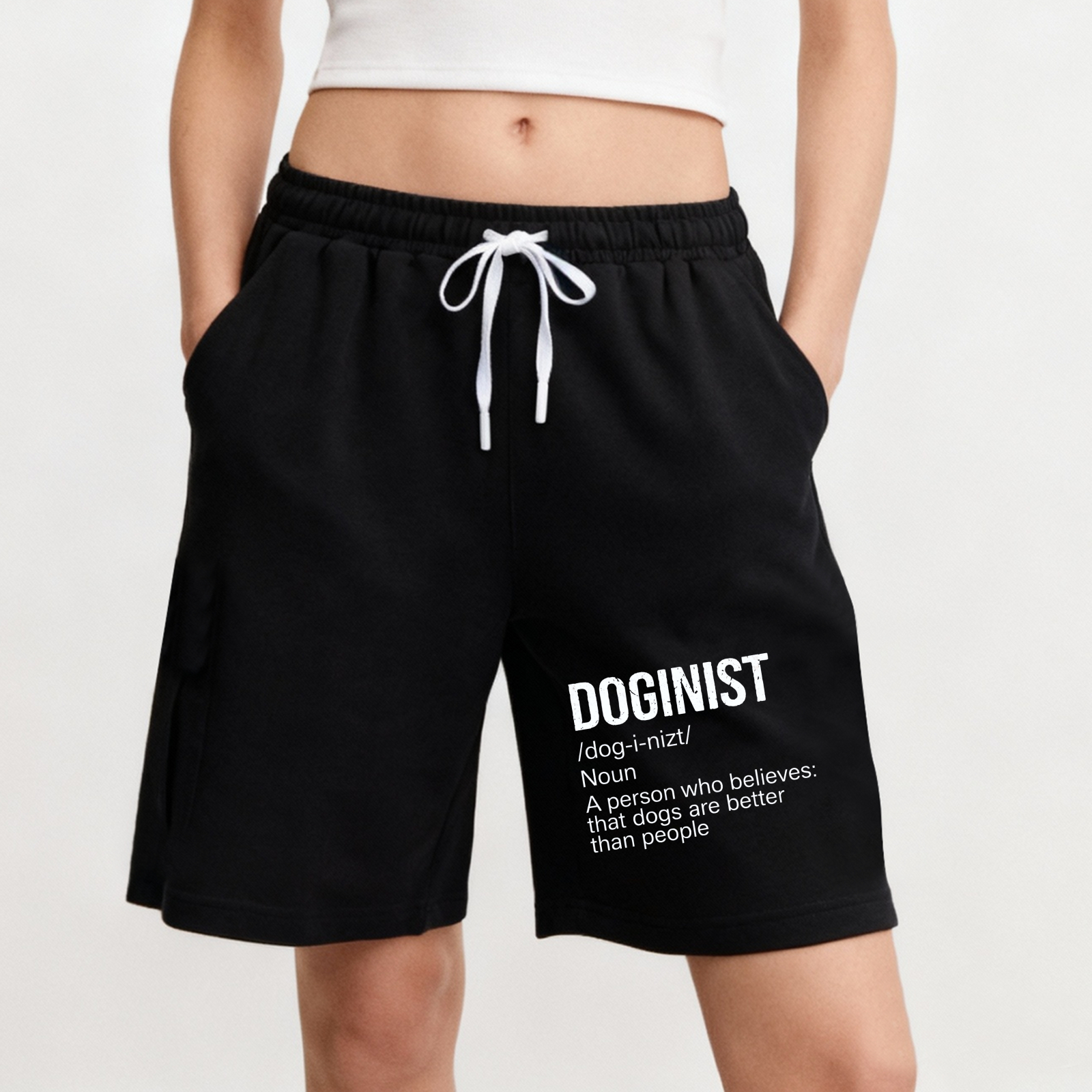 TEECURENT Doginist Definition Shorts For Dog Lovers Black Sweat Shorts With Dog Lover Quote And Dictionary Style Design Comfortable Drawstring Pants For Men Women Unisex Casual Wear