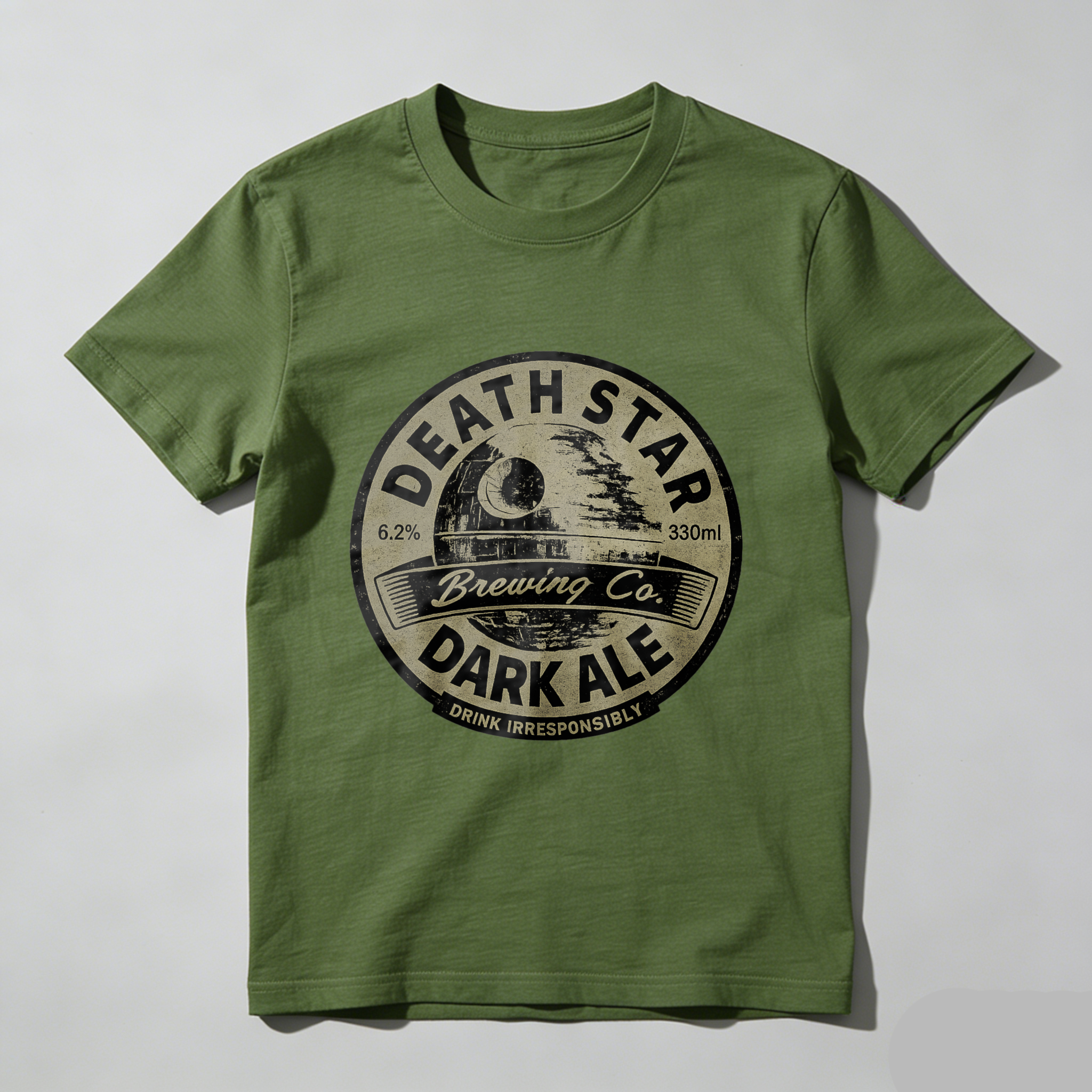 TEECURENT Death Star Brewing Co Dark Ale T-Shirt Unisex Cotton Tee Shirt With Beer Label Design Star Wars Inspired Apparel For Men And Women