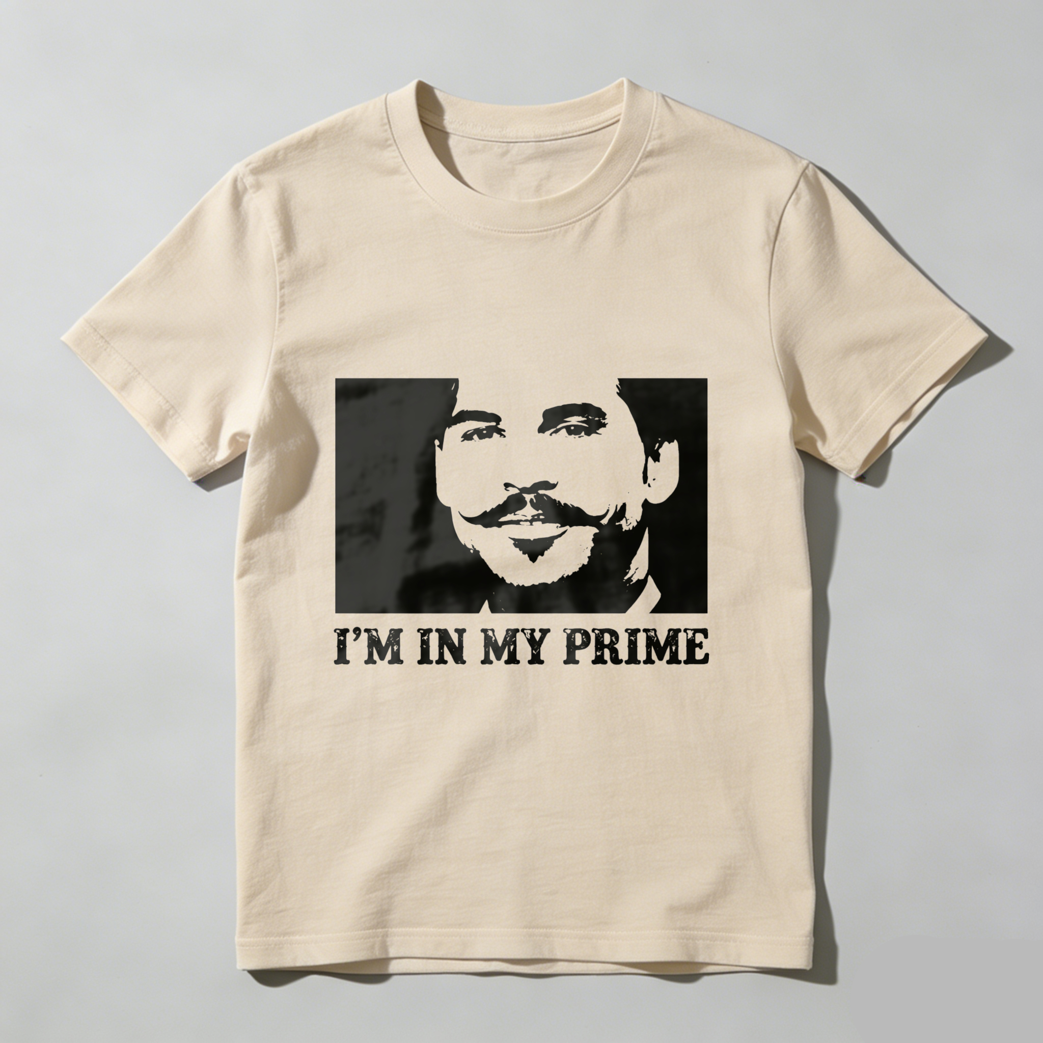 TEECURENT I M In My Prime T Shirt With Mustache Man Face Design Black Graphic Tee