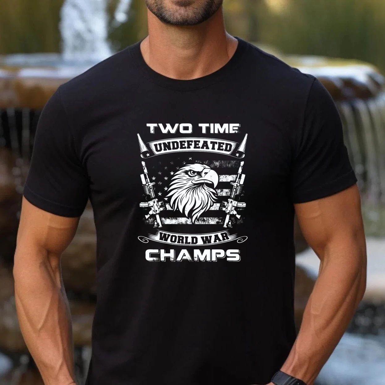 TEECURENT Two Time Undefeated World War Champs Eagle Patriotic T Shirt
