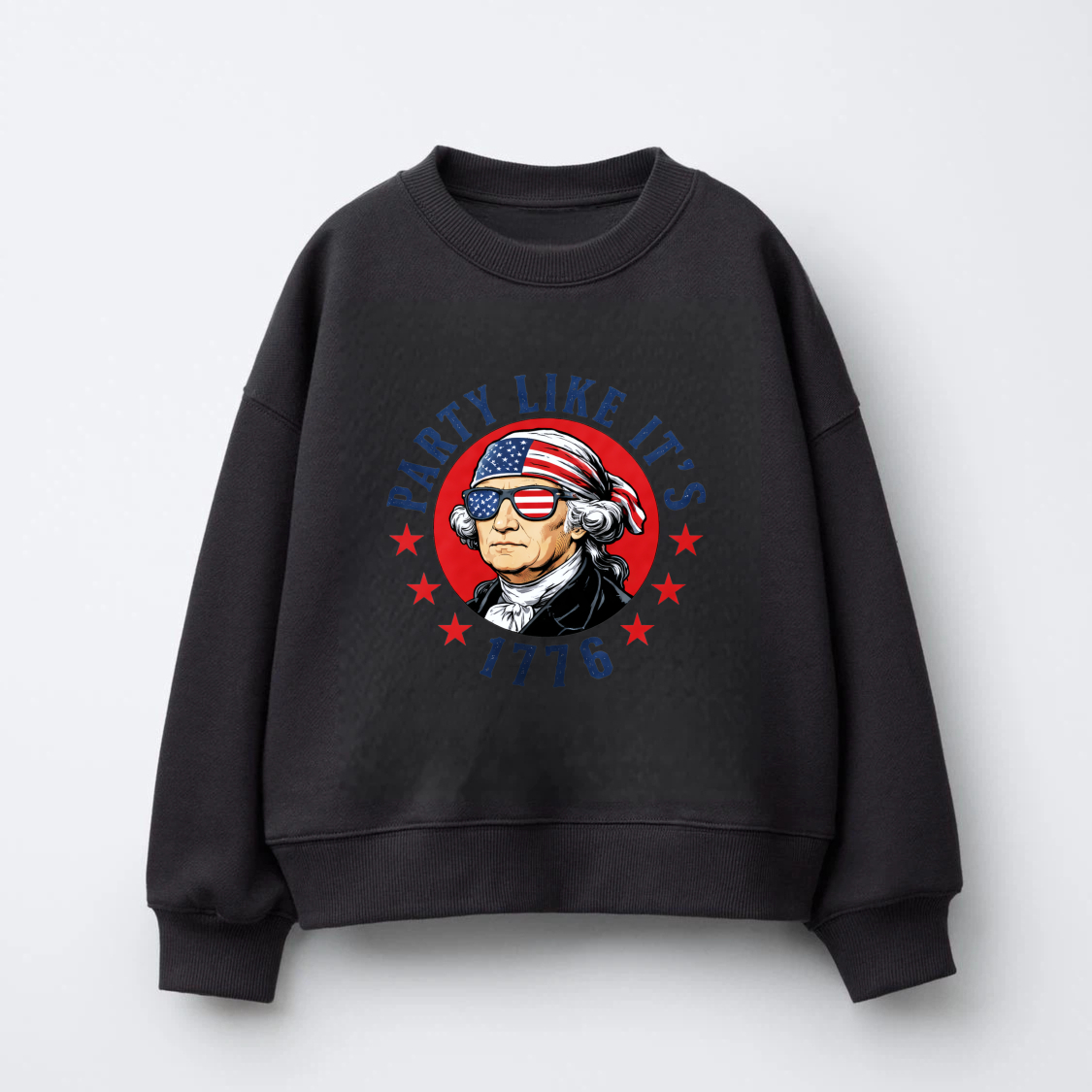 Patriotic George Washington Sweatshirt Party Like Its 1776 American Flag Design Unisex Crewneck Pullover Black