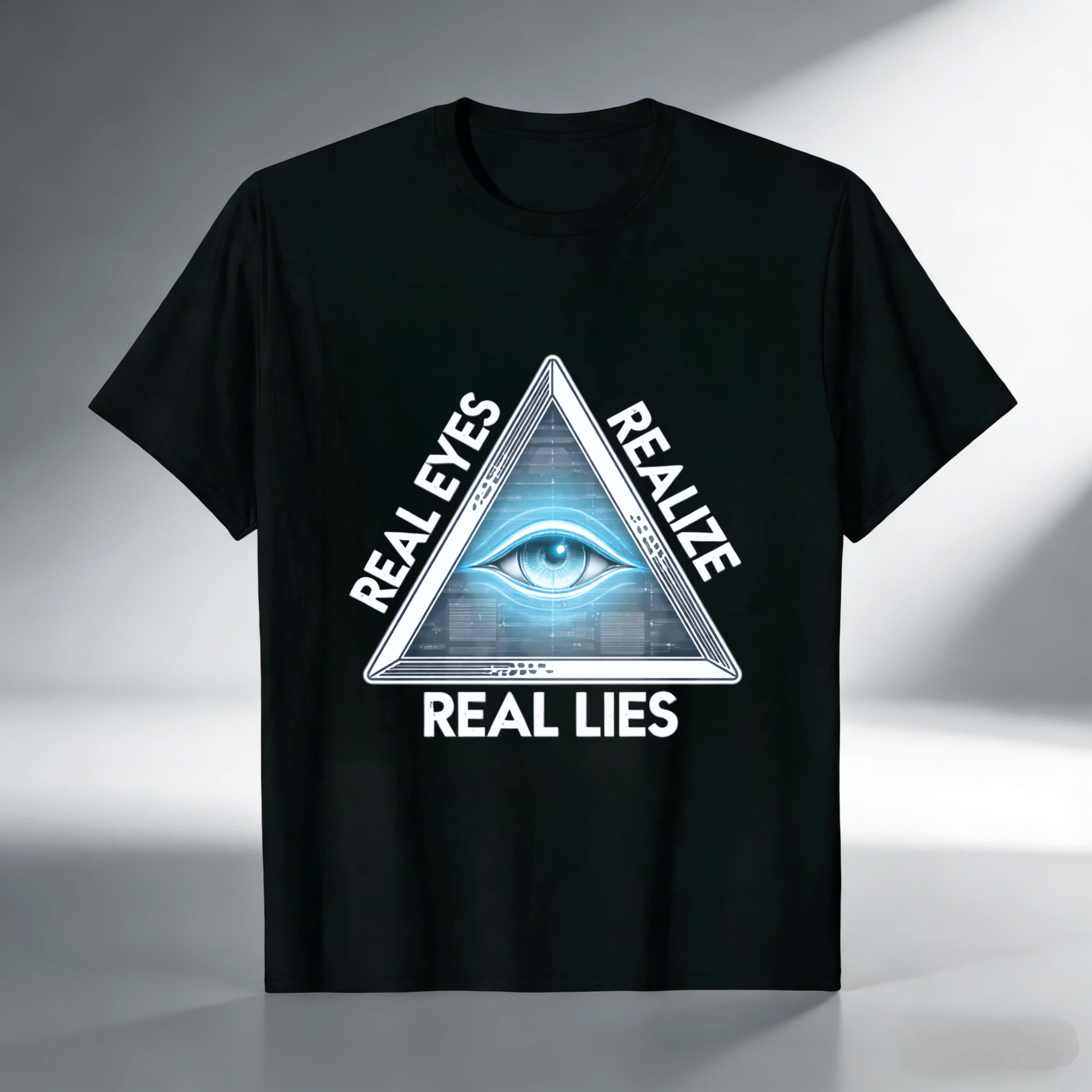 TEECURENT  Real Eyes Realize Real Lies Pyramid Eye Design TEECURENT
