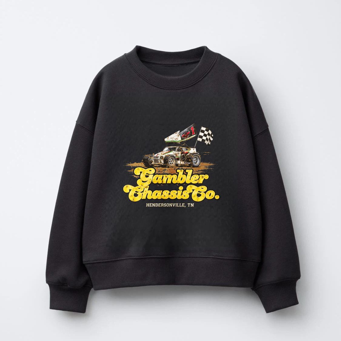 TEECURENT Gambler Chassis Co Racing Car Sweatshirt Hendersonville Tn Vintage Style Graphic Pullover Black Crewneck Long Sleeve Top