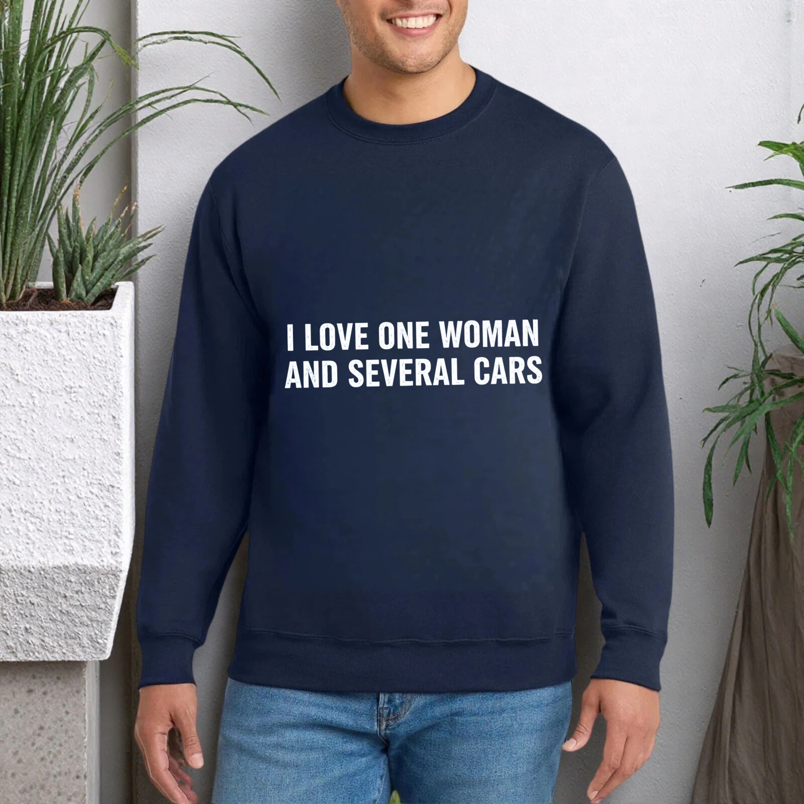 TEECURENT I Love One Woman And Several Cars Sweatshirt Unisex Crewneck Pullover Casual Long Sleeve Top For Men Women