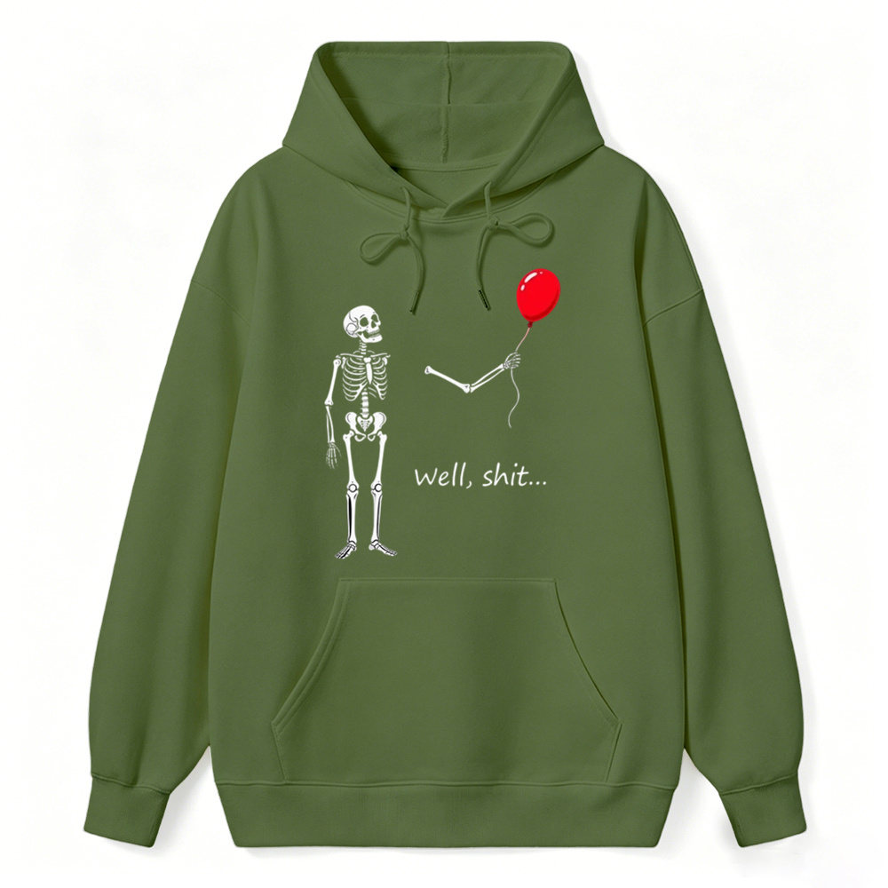 "Well, Shit..." Funny Skeleton Red Balloon Graphic Hoodie