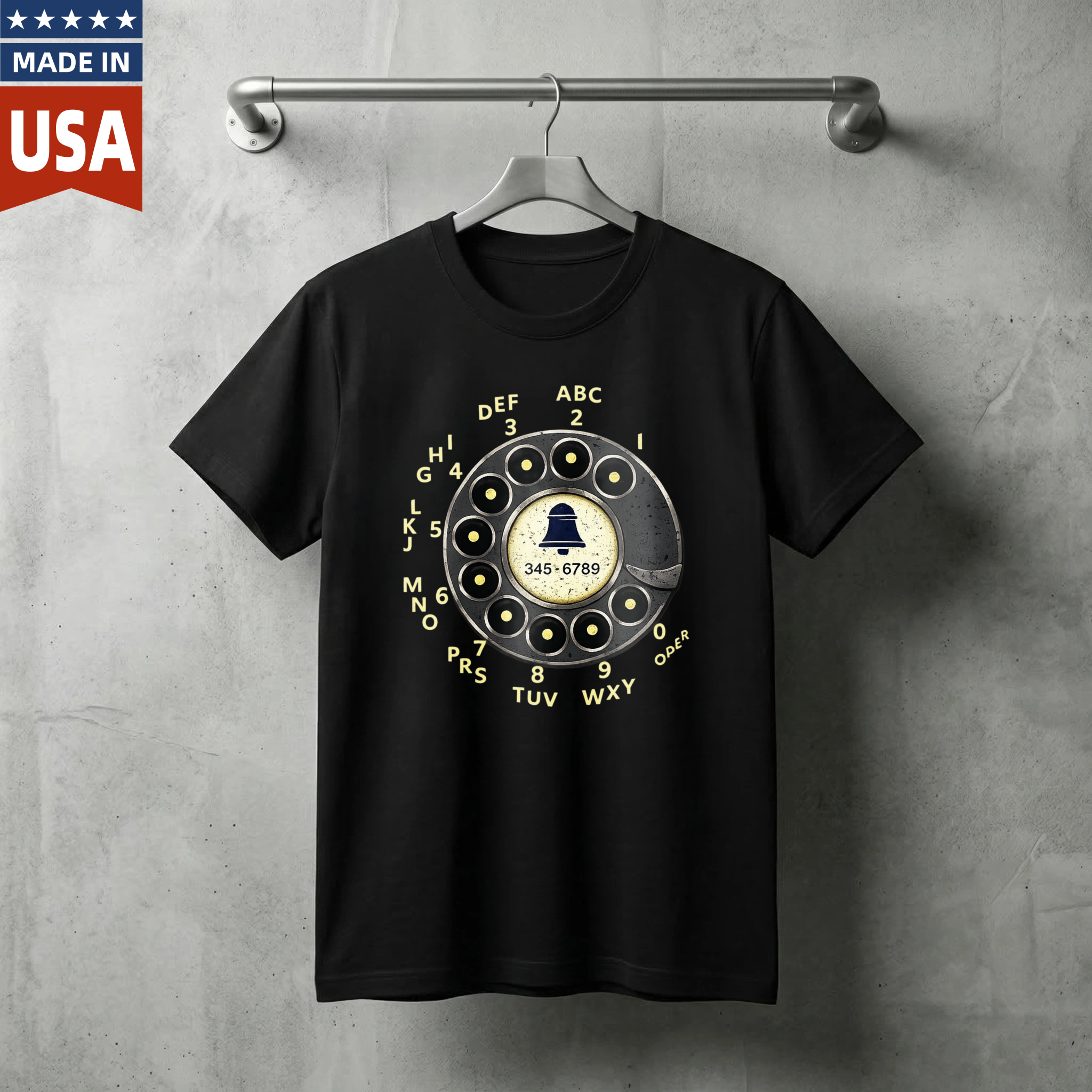 Vintage Rotary Phone Dial T-Shirt Made In Usa Classic Telephone Design Black Cotton Shirt For Men And Women Retro Communication Style Gift Idea