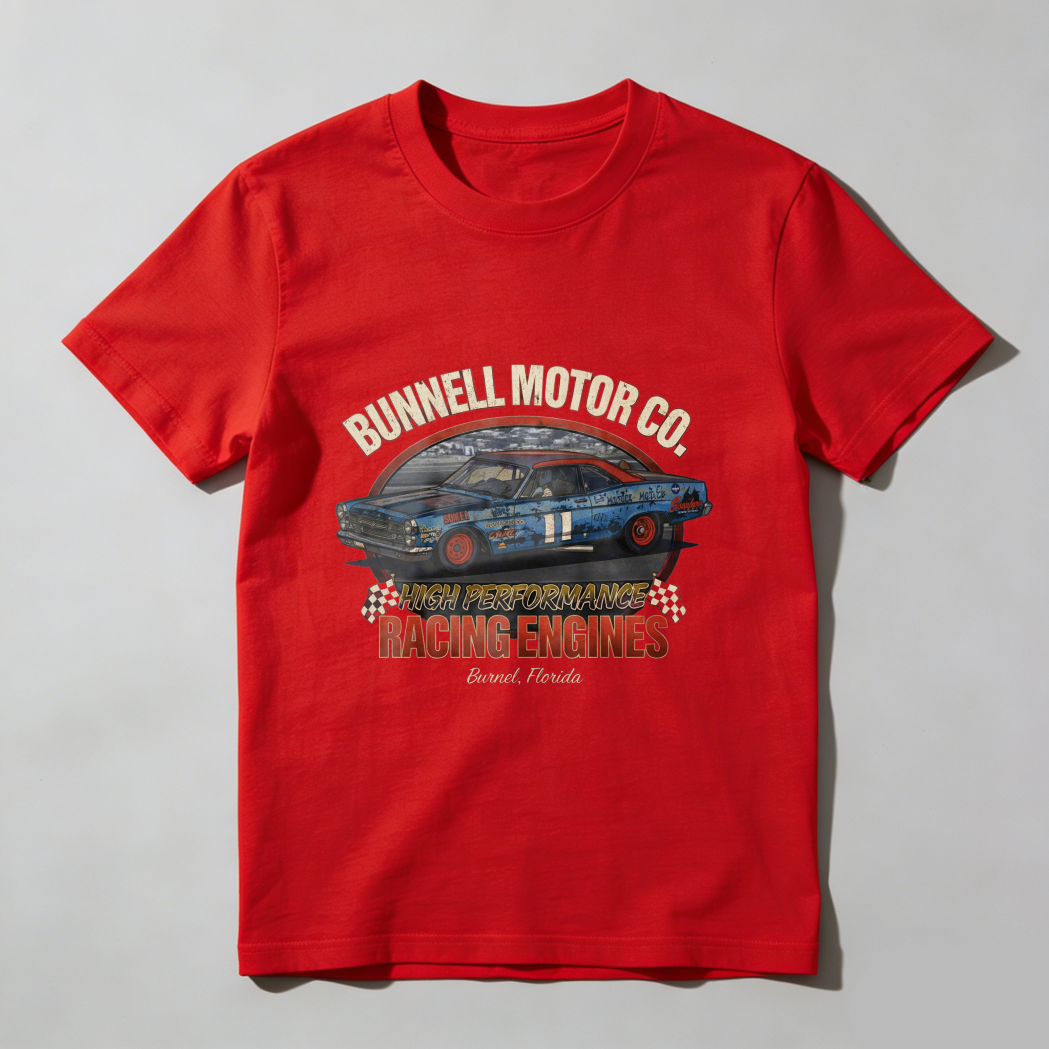 Bunnell Motor Co High Performance Racing Engines T-Shirt Classic Car Garage Logo Black Cotton Shirt For Men And Women
