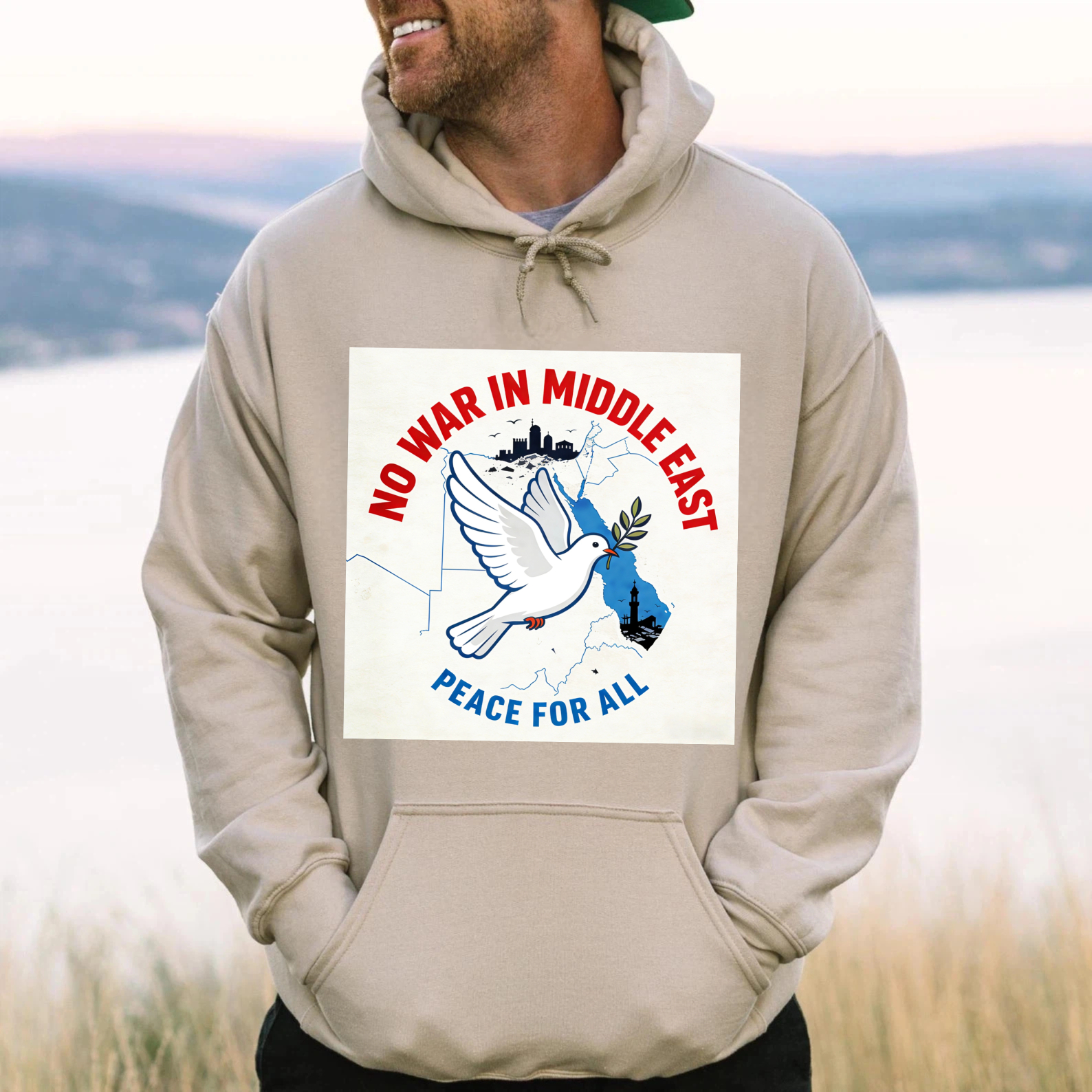 TEECURENT No War In Middle East Peace For All Hoodie Anti War Message Sweatshirt For Men Women Unisex Pullover With Dove And Olive Branch Design