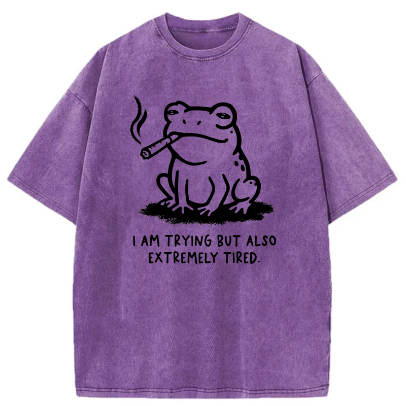 Frog Smoking Cigar Trying But Tired tshirt 100% cotton