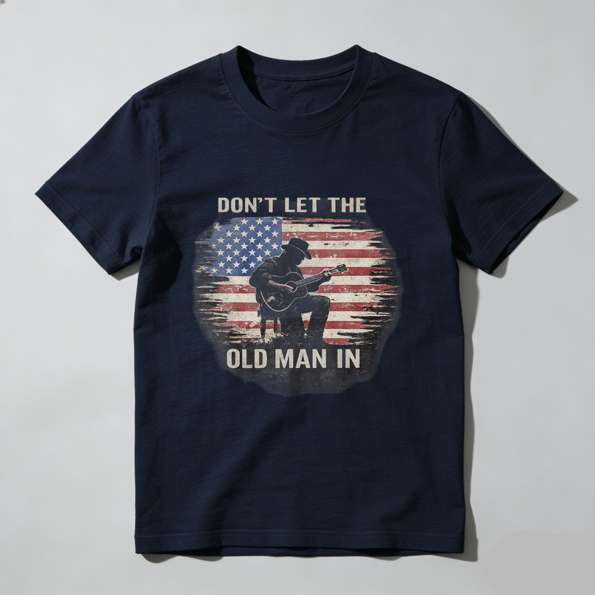 TEECURENT Dont Let The Old Man In American Flag Guitar Player T-Shirt