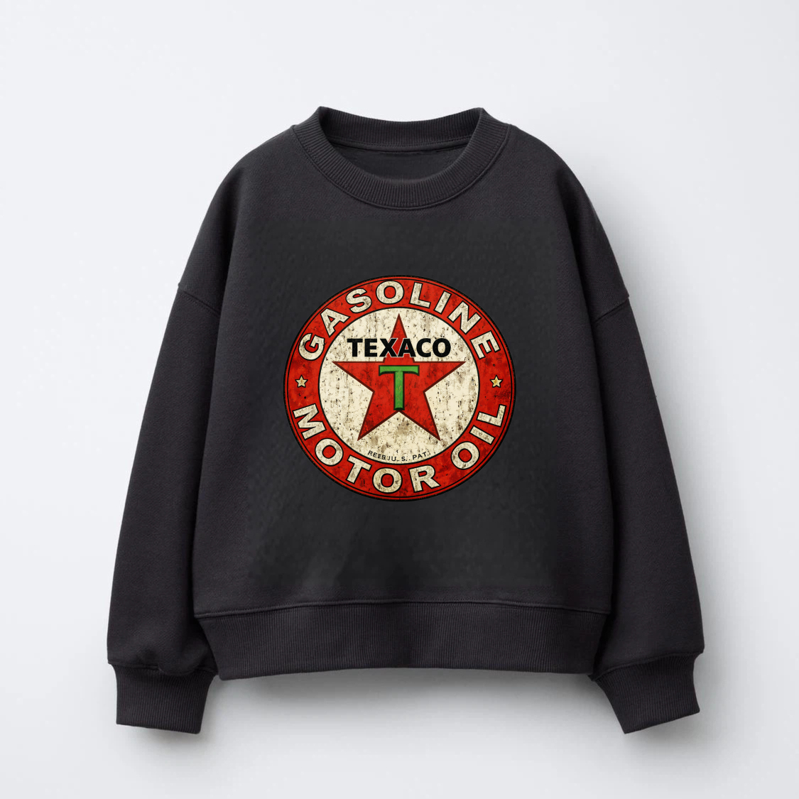 TEECURENT Texaco Gasoline Motor Oil Logo Sweatshirt Unisex Crewneck Pullover Sweatshirt Retro Vintage Style Black Sweatshirt