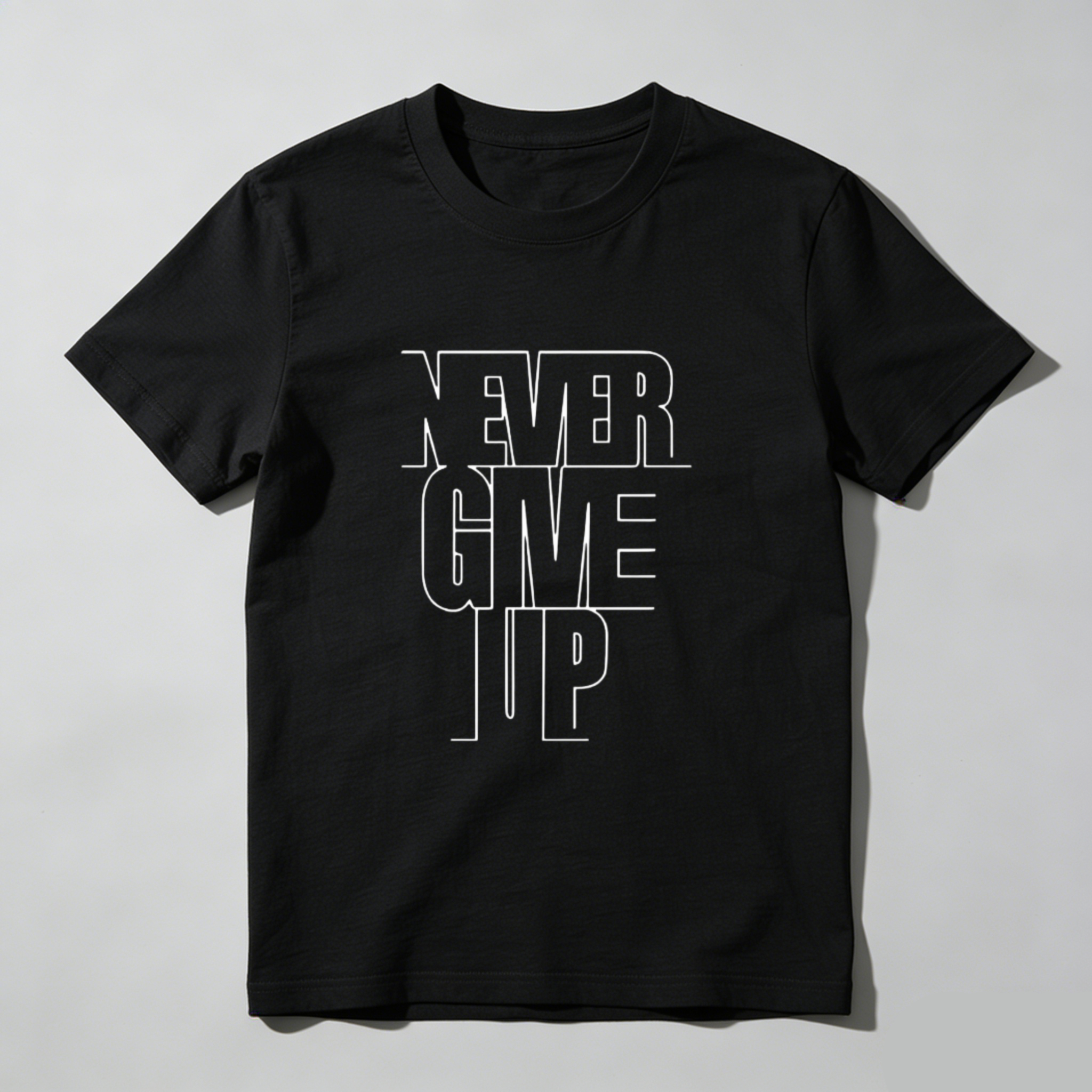 100% Cotton A Men'S Casual Cotton T-Shirt With The Words "Never Give Up" Printed On It - Crew Neck, Slight Elasticity, Knitted Fabric, Regular Version, Summer Short-Sleeved T-Shirt Suitable For Adults, Large Size Option Golf Gift T-Shirt For Men And Women