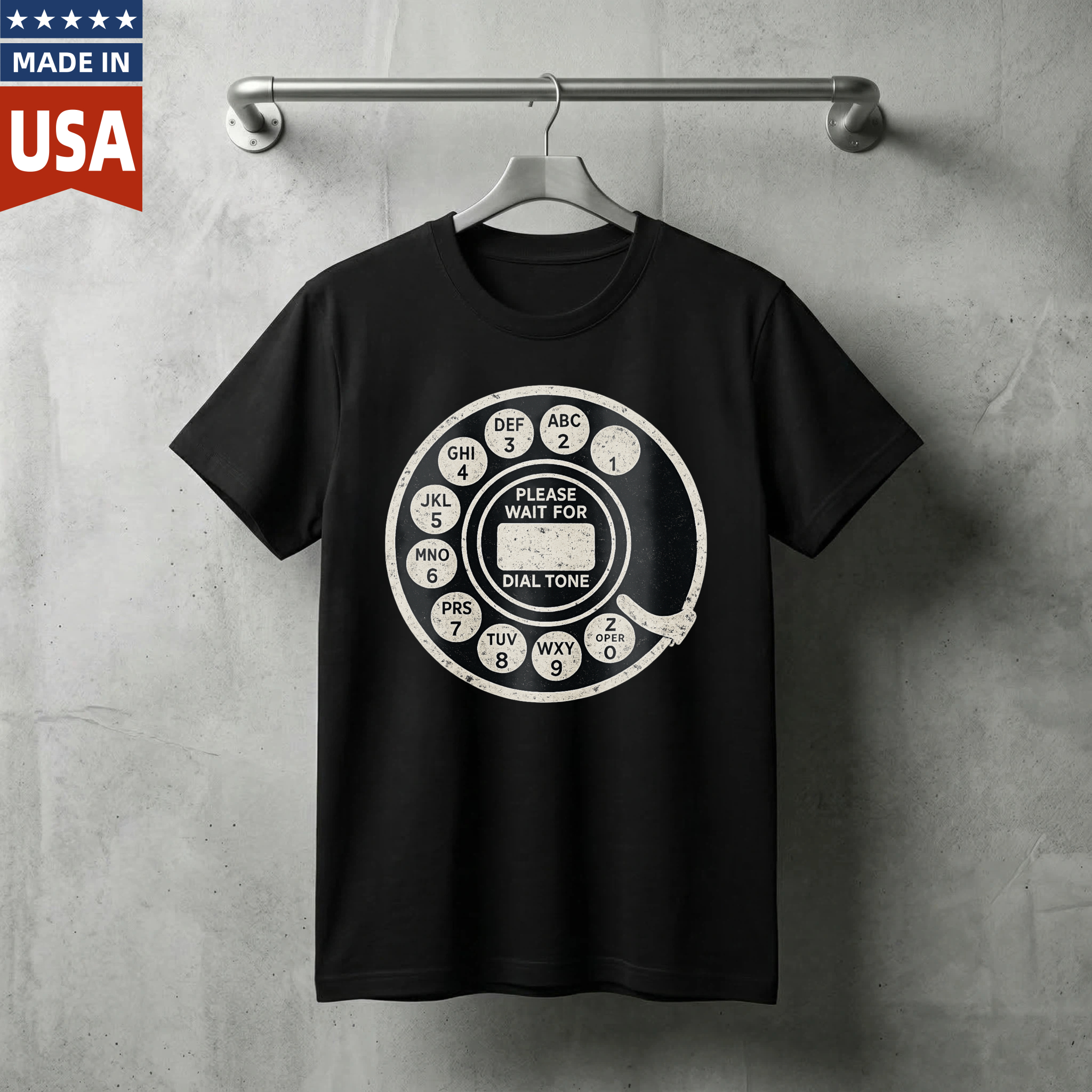 Retro Rotary Phone Dial Tone T-Shirt Made In Usa Vintage Telephone Design Black Cotton Shirt