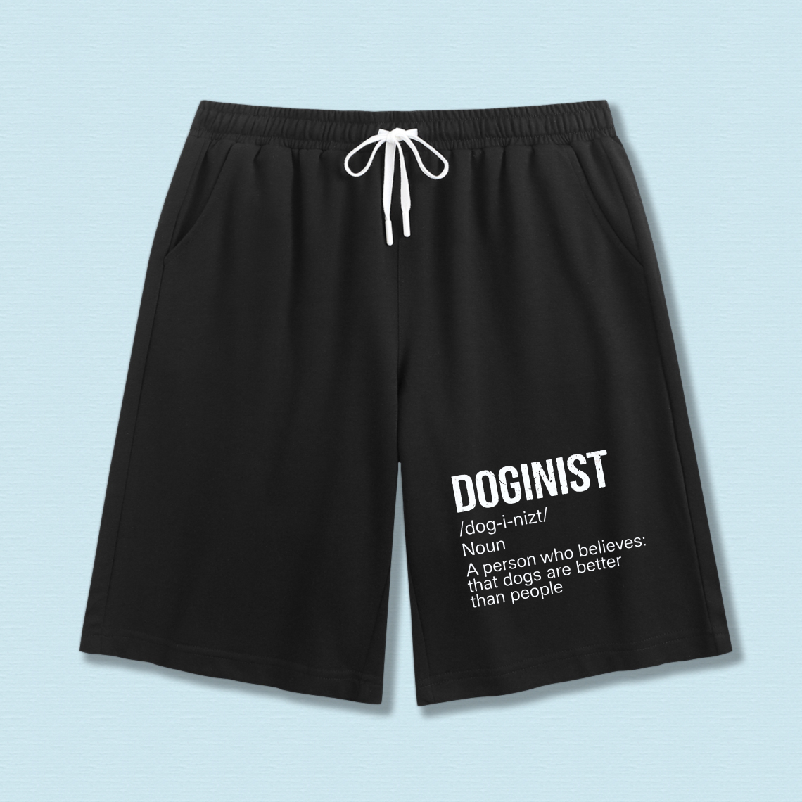 TEECURENT Doginist Definition Shorts For Dog Lovers Black Sweat Shorts With Dog Lover Quote And Dictionary Style Design Comfortable Drawstring Pants For Men Women Unisex Casual Wear
