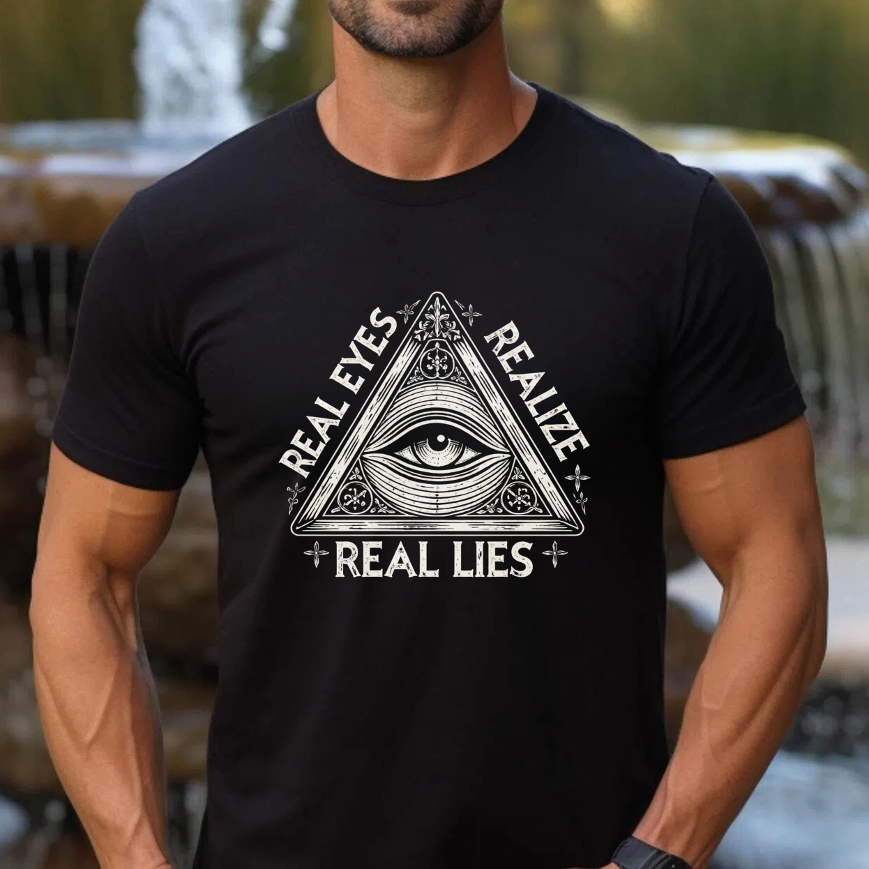 TEECURENT  Real Eyes Realize Real Lies Eye Pyramid Symbol TEECURENT