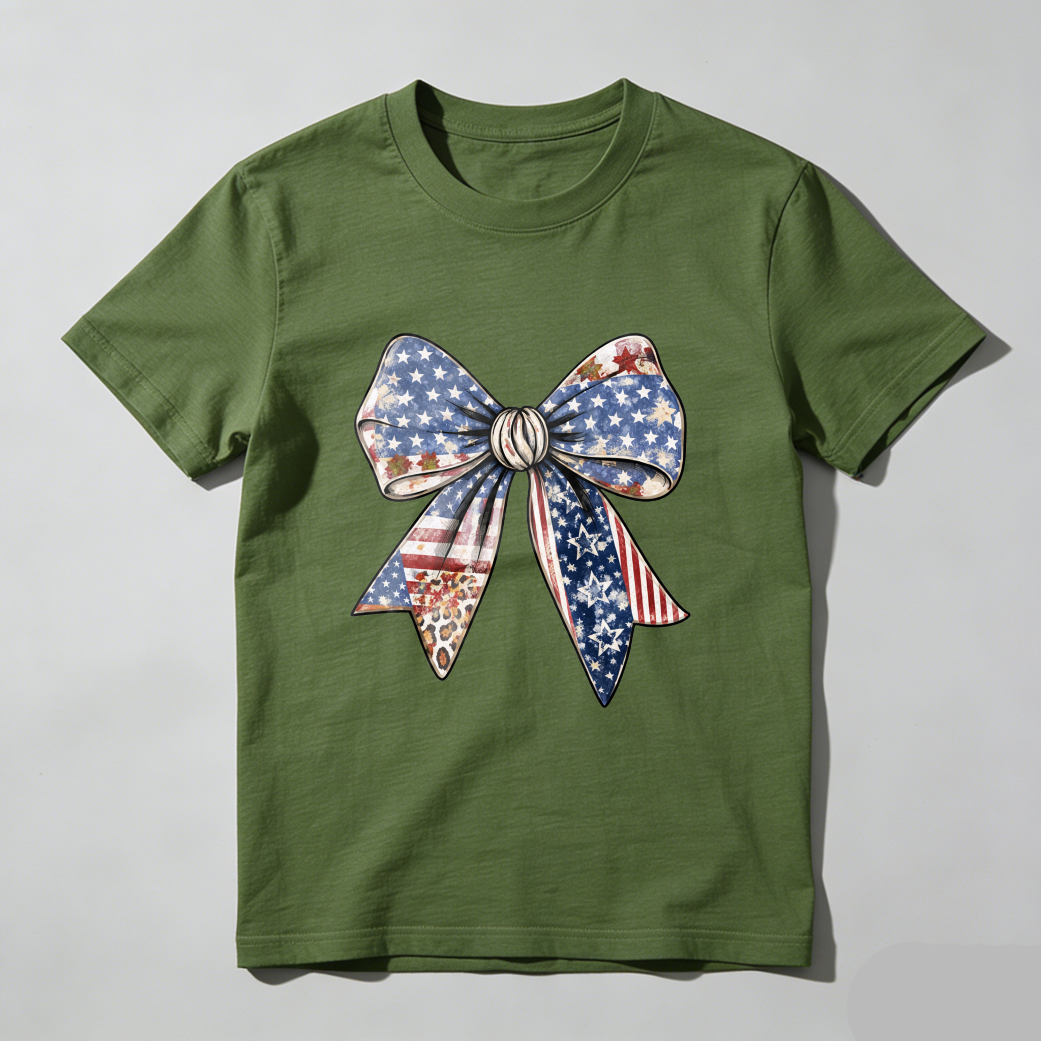 TEECURENT Patriotic American Flag Bow T-Shirt With Stars And Stripes Design For Independence Day Celebration WOMEN