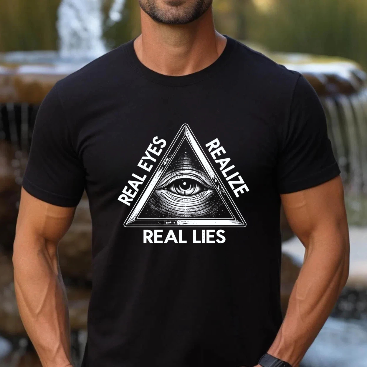 TEECURENT  Real Eyes Realize Real Lies Pyramid Eye Symbol(6) TEECURENT