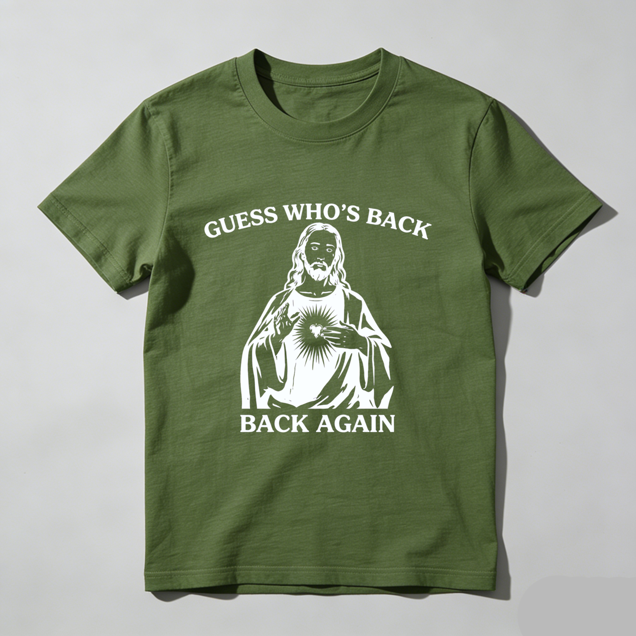 TEECURENT Guess Whos Back Jesus Christ Back Again T Shirt Religious Christian Faith Humor Gift WOMEN