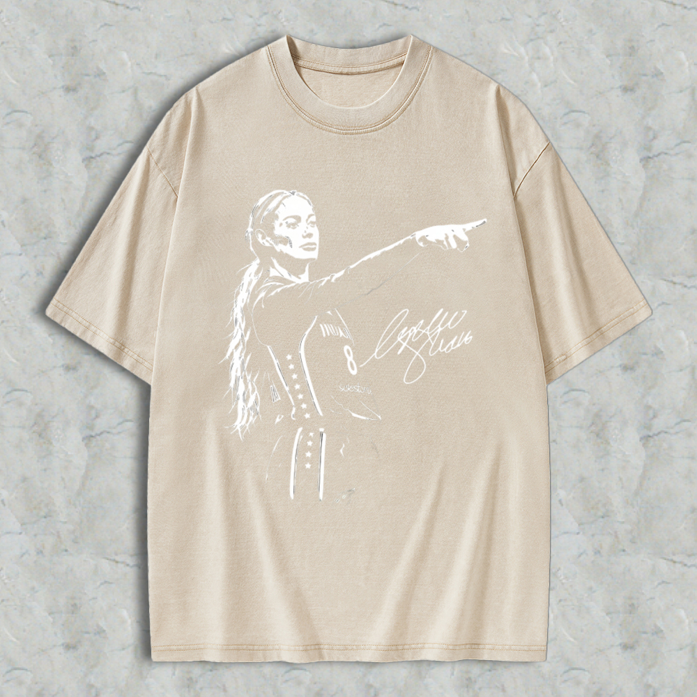 Female Basketball Player Pointing Finger Signature Graphic Washed T-shirt