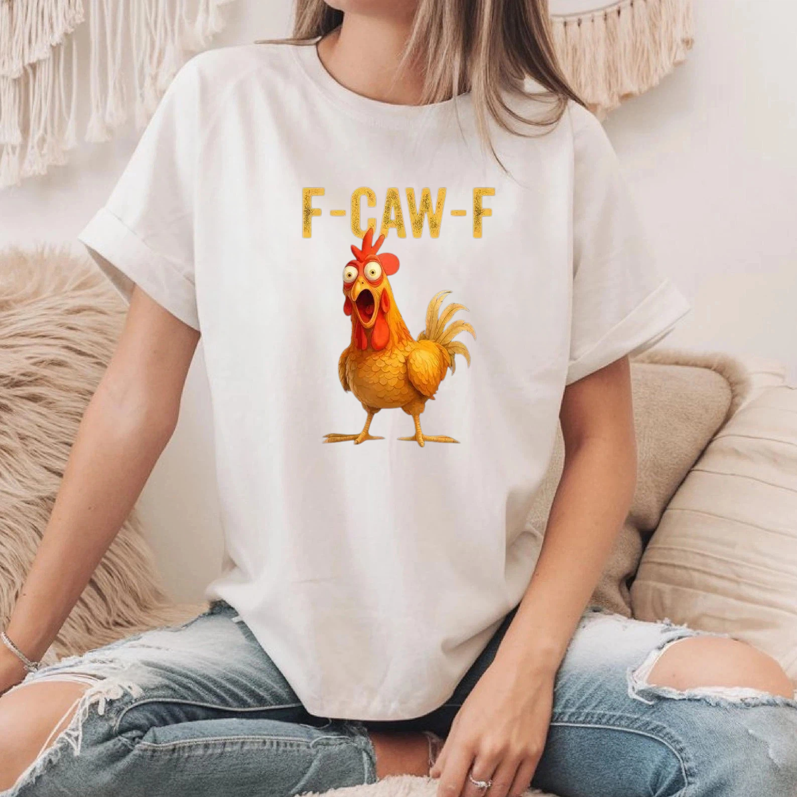PRINTVIBA Cotton Unisex Funny F-Caw-F Chicken shirts, FCAWF Chicken T-Shirt
