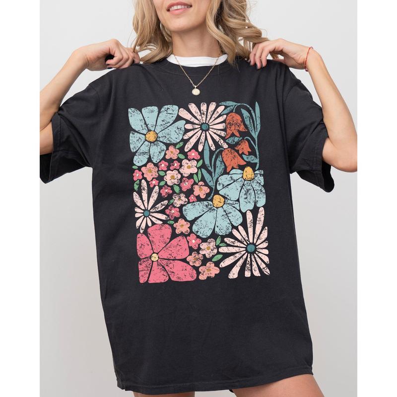 Blossoms, Gorgeous Abstract Flowers, Boho Floral Design, Summer Vibes, Gardening, Festival, Nature Shirt, Women's Comfort Color Tee, Tshirt