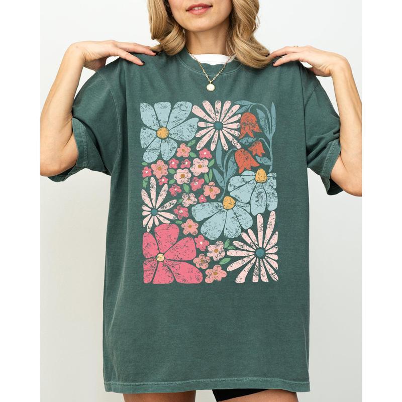 Blossoms, Gorgeous Abstract Flowers, Boho Floral Design, Summer Vibes, Gardening, Festival, Nature Shirt, Women's Comfort Color Tee, Tshirt