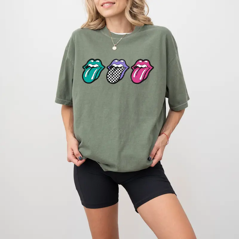 Checkered Rock Tongues, Retro Lips, Concert Tee, Classic Rock, Tshirt, Women's Comfort Color Tee, Tshirt