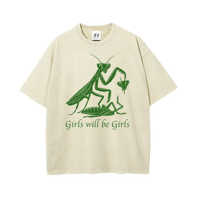 Girls Will Be Girls Oversize Unisex Washed T-Shirt for Women and Men's Unisex Fit Batik Cotton Oversize Streetwear Menswear Super Soft Pre-Shrunk