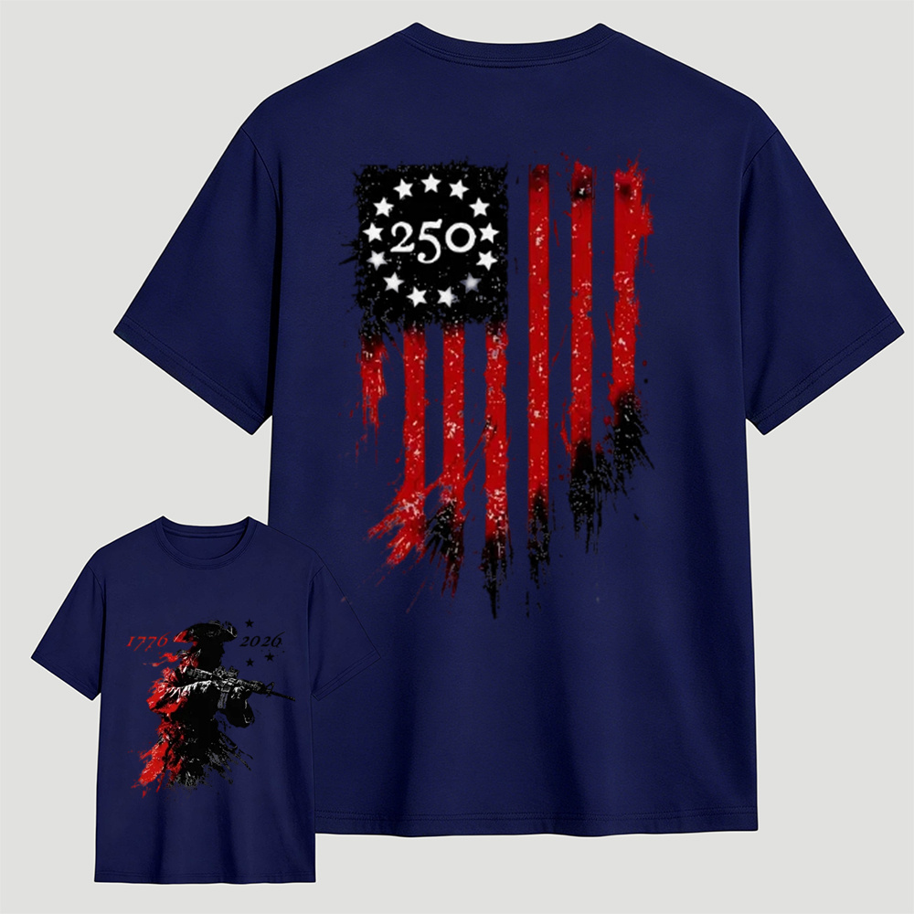 250 Years Of Courage Shirt 1776 2026 Patriotic Soldier Graphic Tee