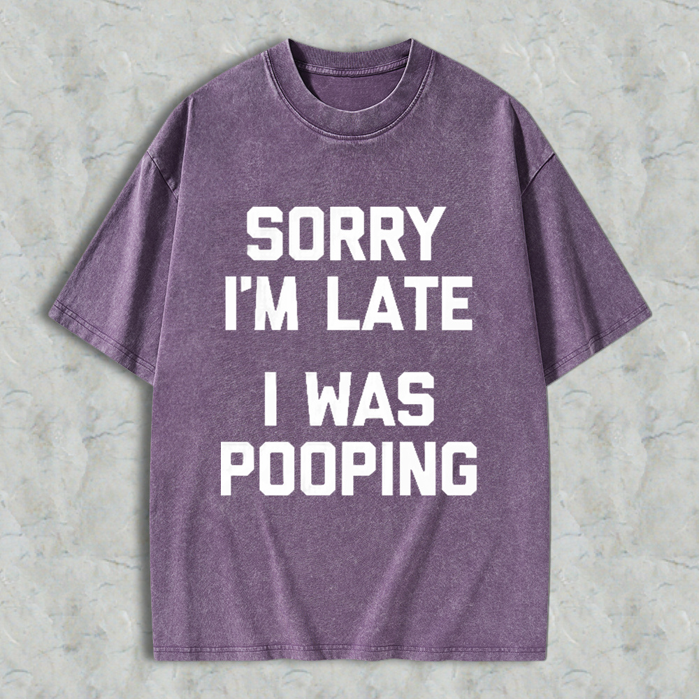 Sorry I M Late I Was Pooping Unisex Classic Washed T-shirt