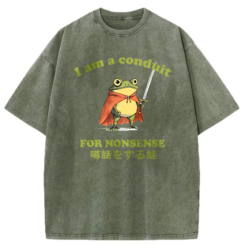 Frog With Sword And Cape Saying I Am A Conduit For Nonsense tshirt 100% cotton