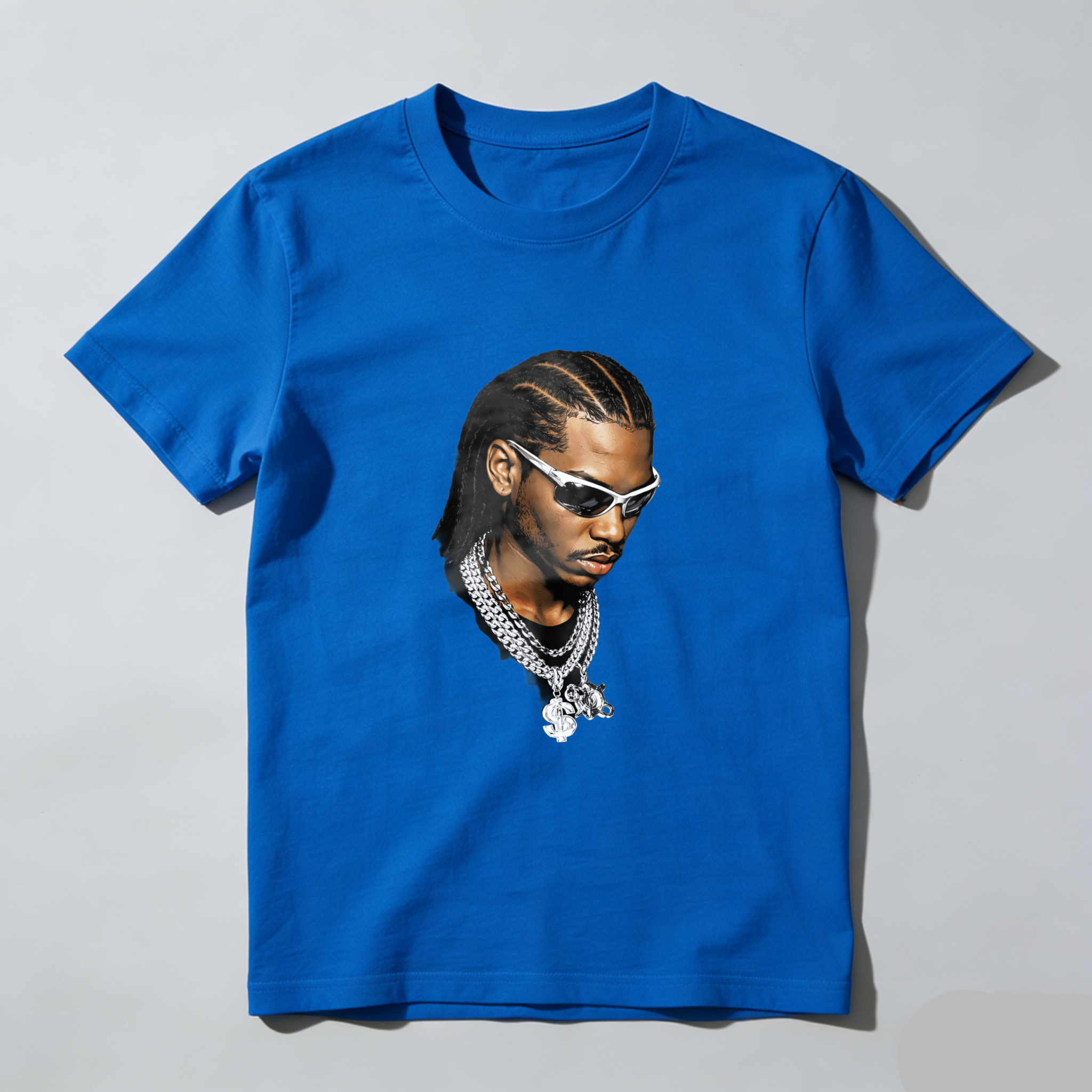 TEECURENT T Shirt Black With Portrait Of Man Wearing Sunglasses And Chain Necklace Streetwear Style Graphic Design