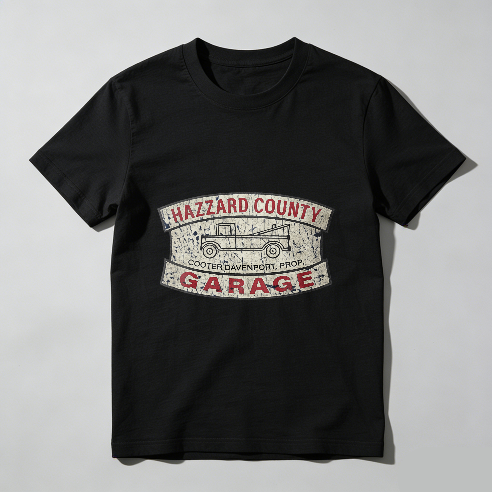 TEECURENT Hazzard County Garage T Shirt Cooter Davenport Prop Classic Truck Design Black Cotton Men's Tee