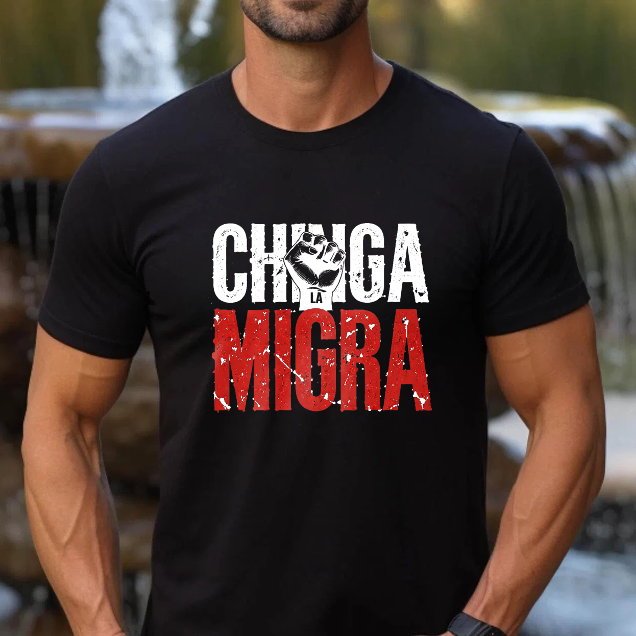 TEECURENTChinga Migra T Shirt Black Red White Graphic Design Fist Protest Statement Men Women Unisex Casual Wear Streetwear Fashion Top-TeeCurent