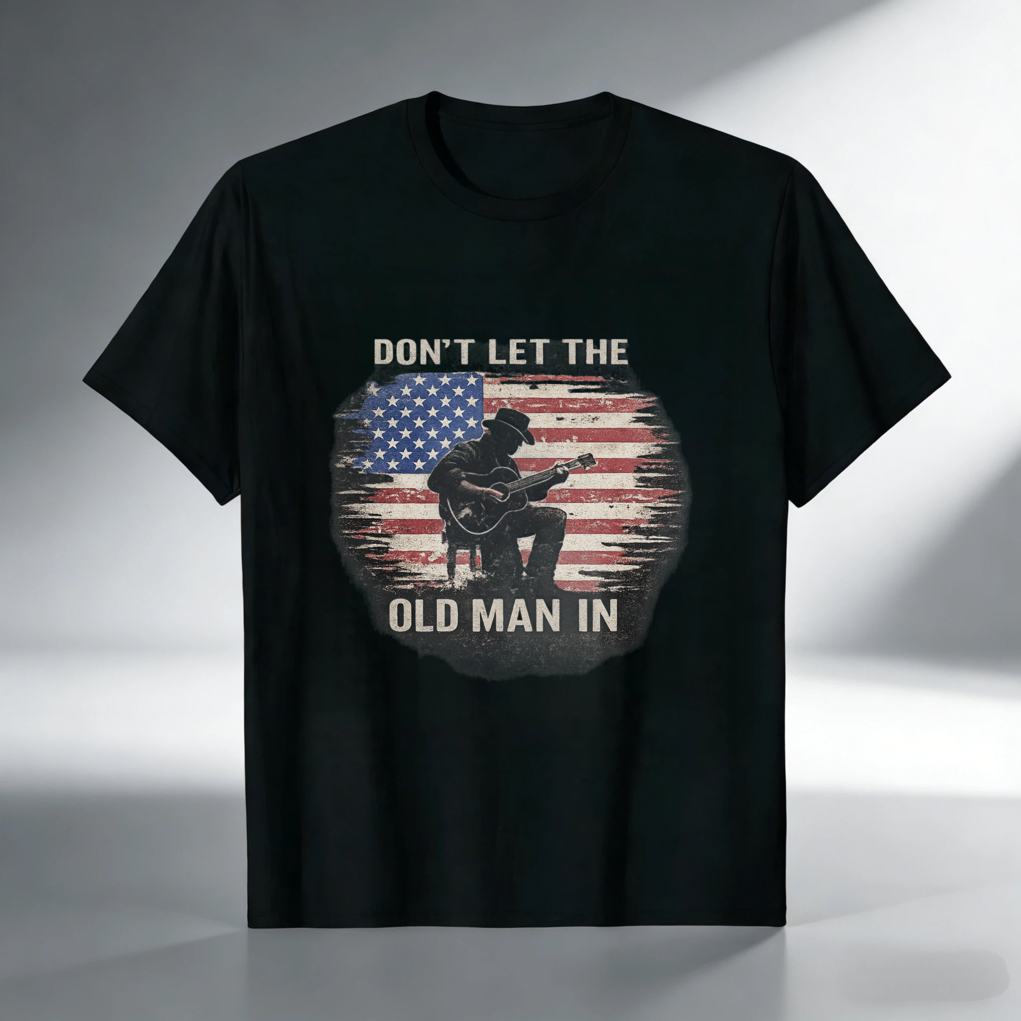 TEECURENT Dont Let The Old Man In American Flag Guitar Player T-Shirt