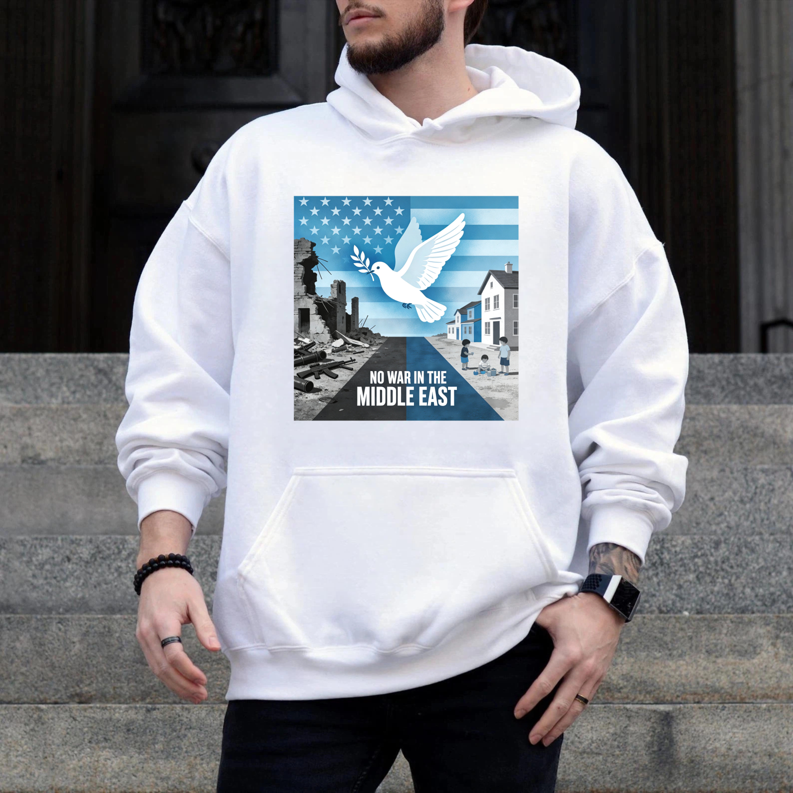 TEECURENT No War In The Middle East Peace Dove Usa Flag Hoodie For Men Women Anti War Statement Sweatshirt Political Activism Apparel