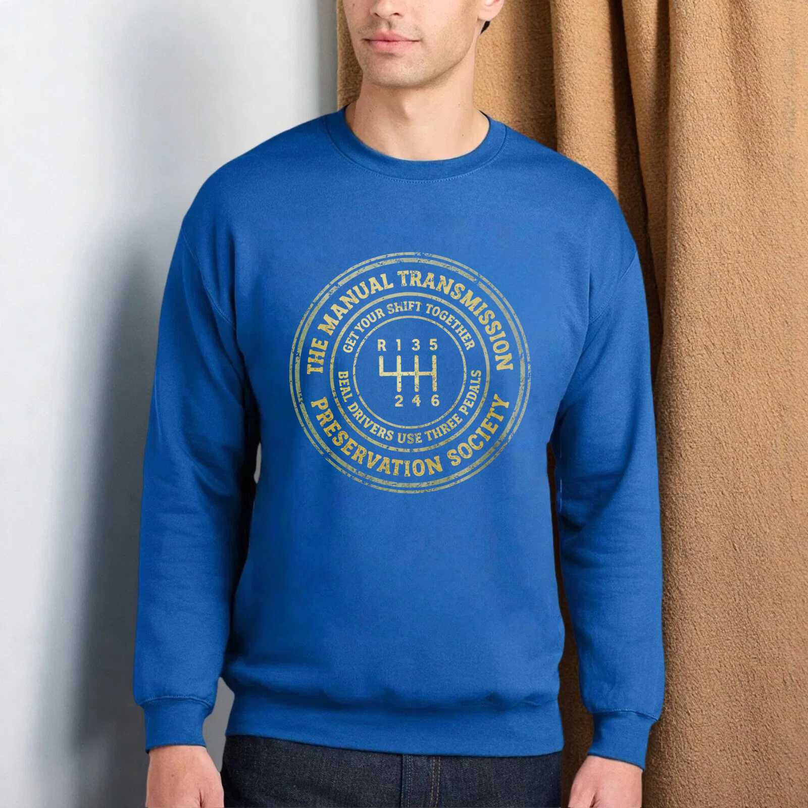 TEECURENT Manual Transmission Preservation Society Sweatshirt Black Crewneck Graphic Pullover For Car Enthusiasts With Gear Shift Design