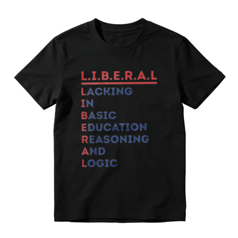 Men's L.I.B.E.R.A.L. Acrostic Graphic Print Cotton Short-Sleeve T-Shirt, Political Satire Casual Streetwear Round Neck Menswear Top