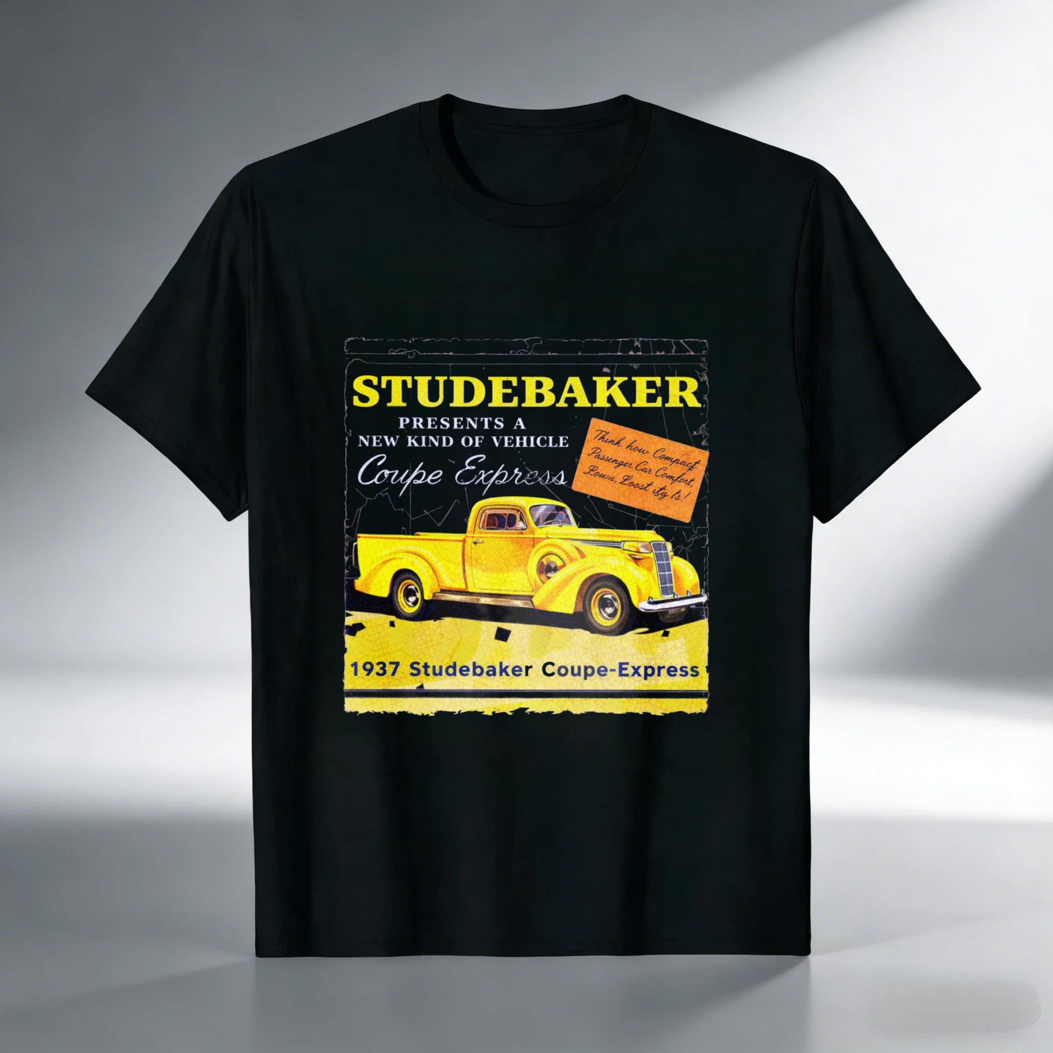 Studebaker 1937 Coupe Express Vintage Car Advertisement T-Shirt Classic Automotive Design Men's Black Shirt