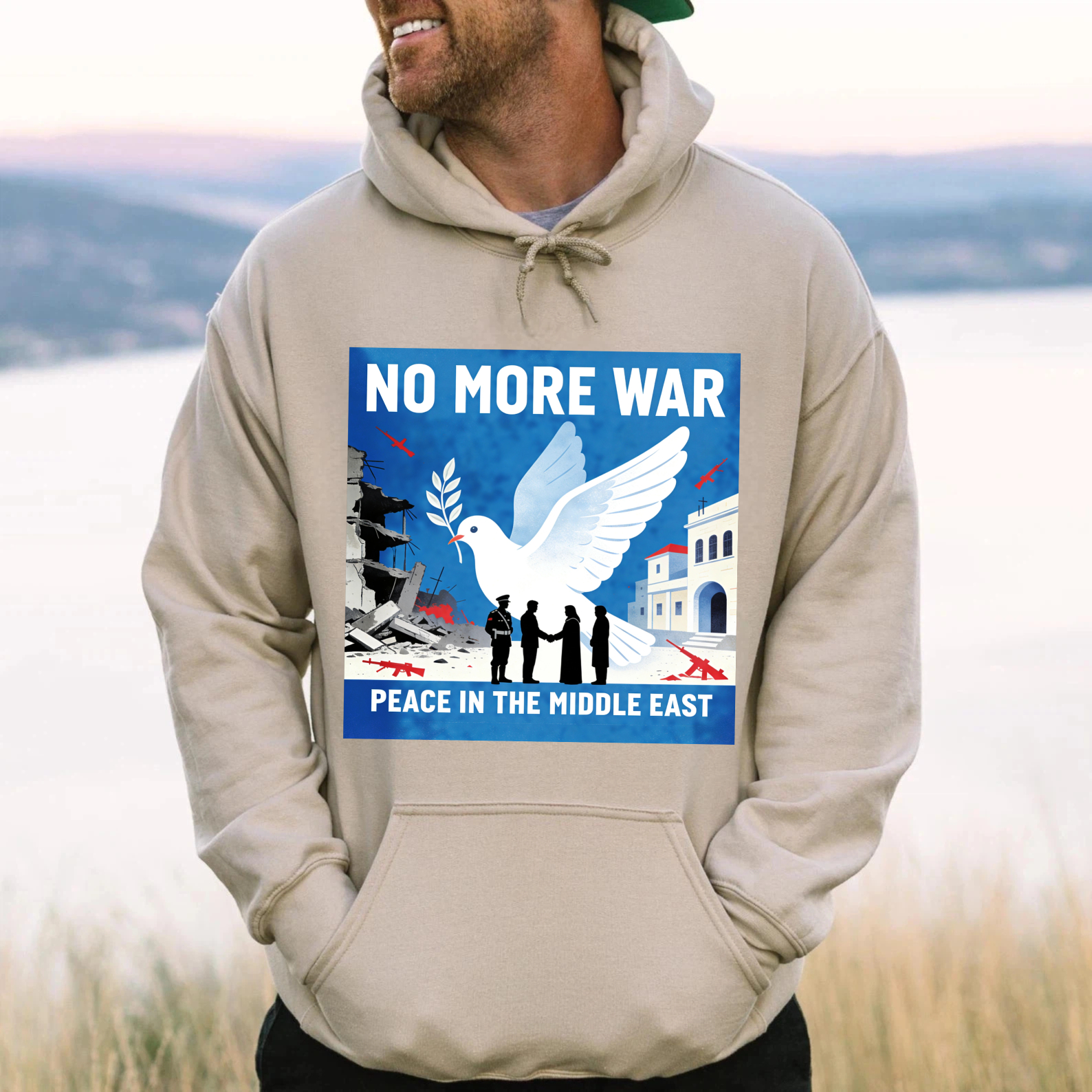 TEECURENT No More War Peace In The Middle East Hoodie With Dove And Olive Branch Design For Peace Advocates