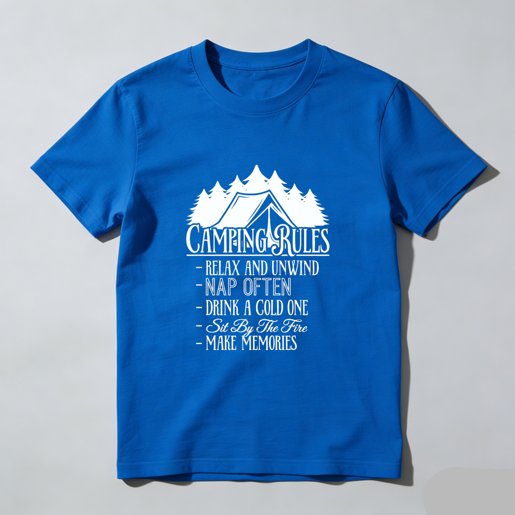 TEECURENT Camping Rules T Shirt Relax And Unwind Nap Often Drink A Cold One Sit By The Fire Make Memories Outdoor Adventure Tee WOMEN