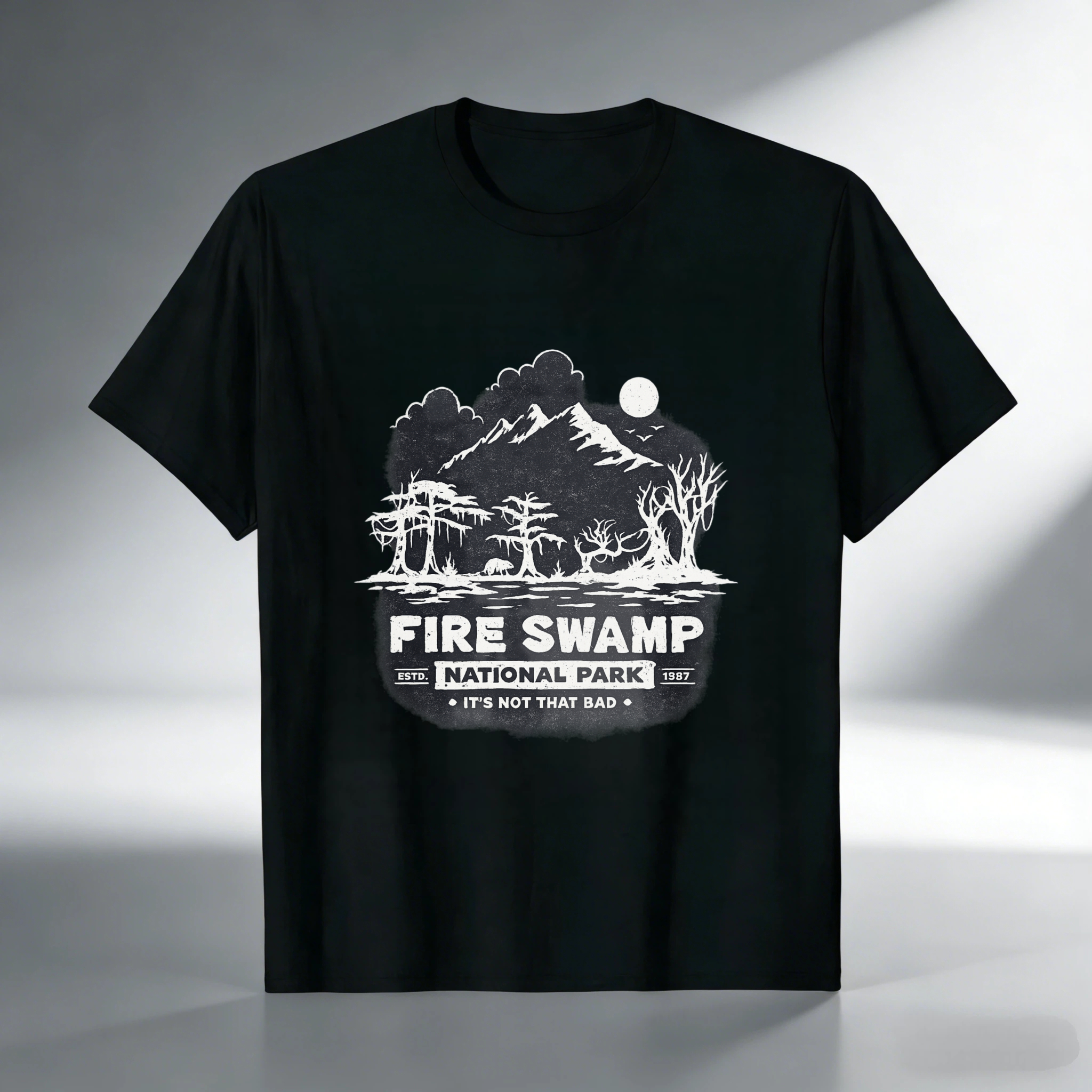 TEECURENT Fire Swamp National Park T Shirt Its Not That Bad Mountain Landscape Design Black Cotton Tee Men Women Unisex Casual Wear