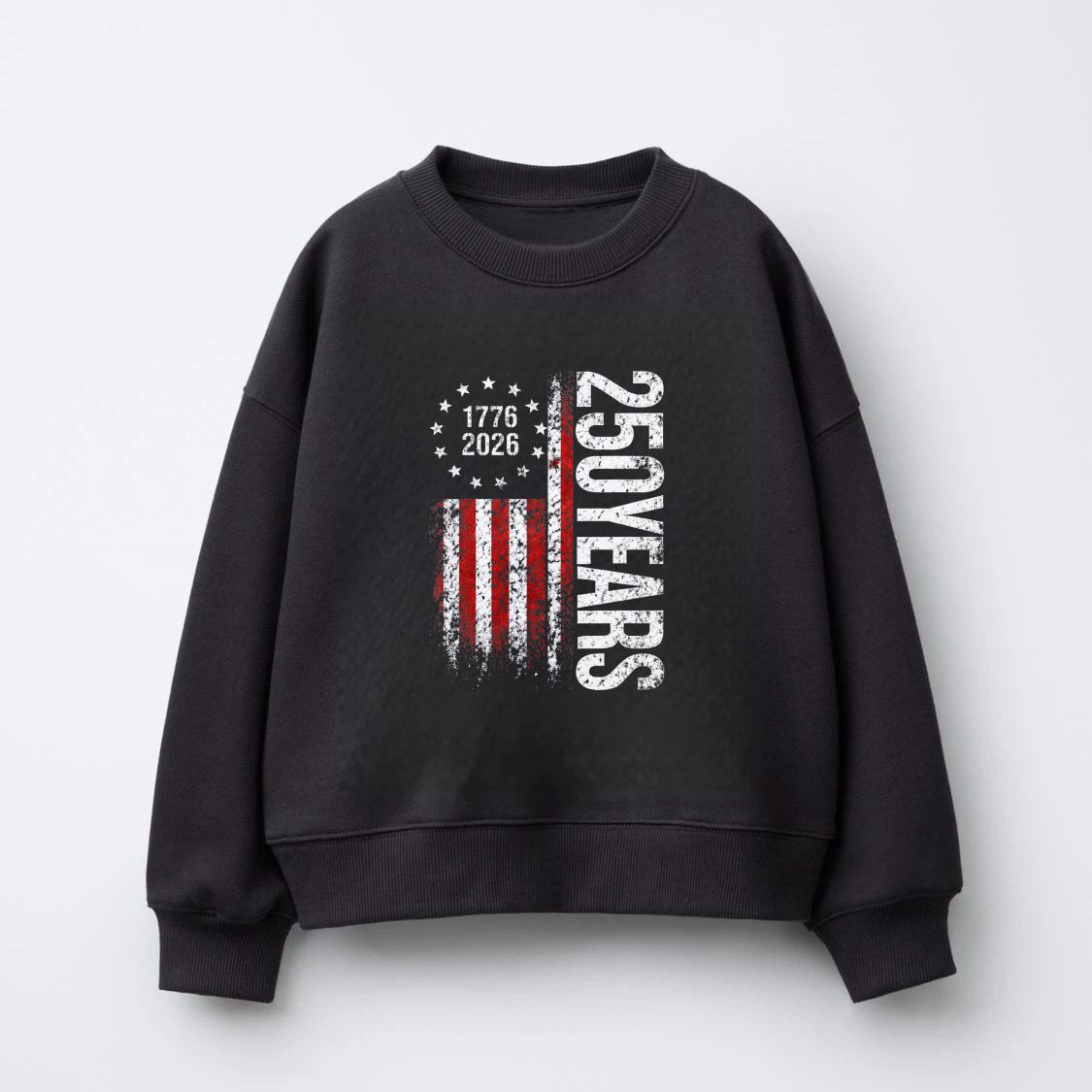 American Flag 250 Years 1776 2026 Independence Day Celebration Sweatshirt Black Unisex Crewneck Pullover Long Sleeve Top