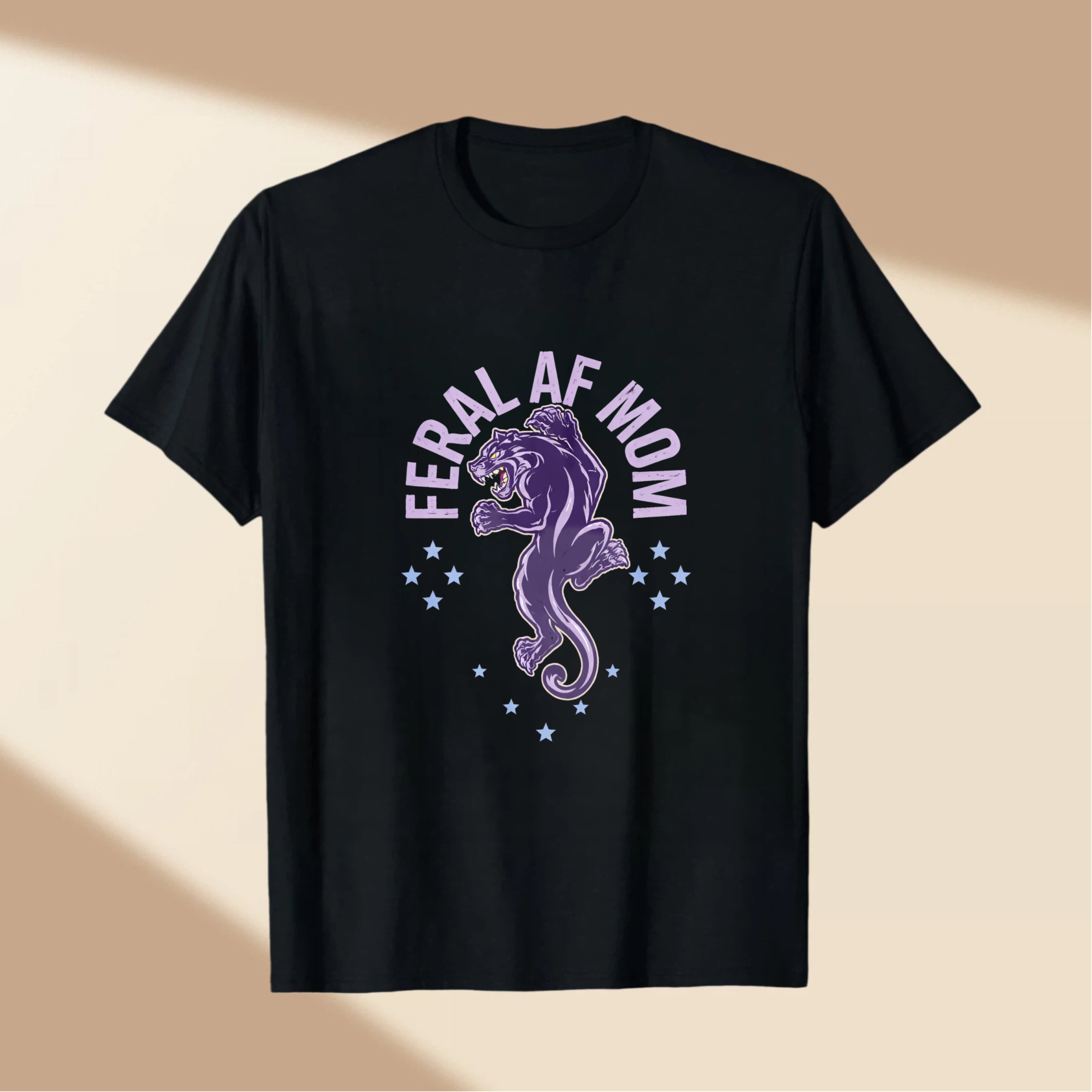 TEECURENT Feral Af Mom Panther Graphic T Shirt For Women And Men Black Purple Design Mother's Day Gift Idea WOMEN