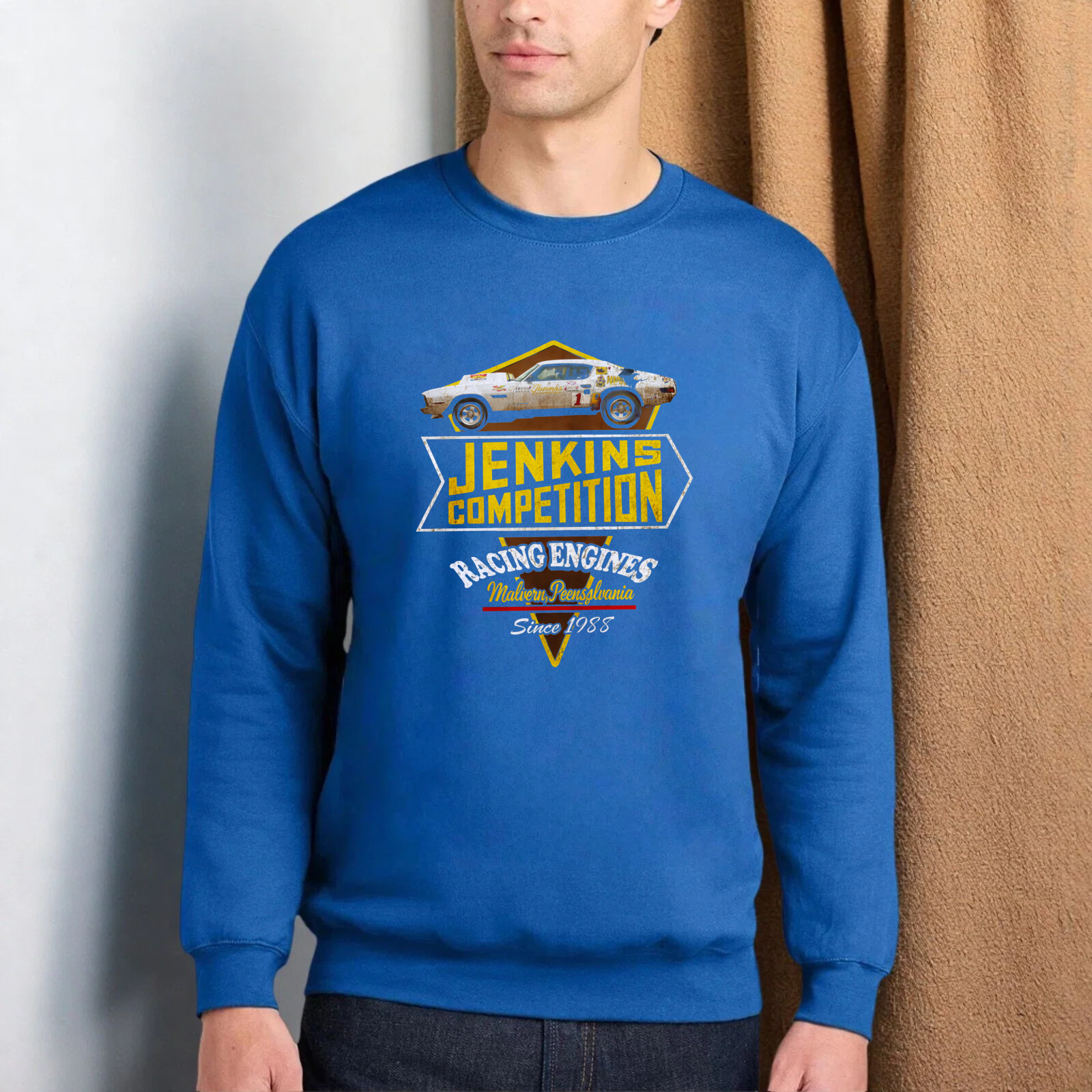 TEECURENT Jenkins Competition Racing Engines Sweatshirt Classic Car Design Since 1955 Black Crewneck Pullover