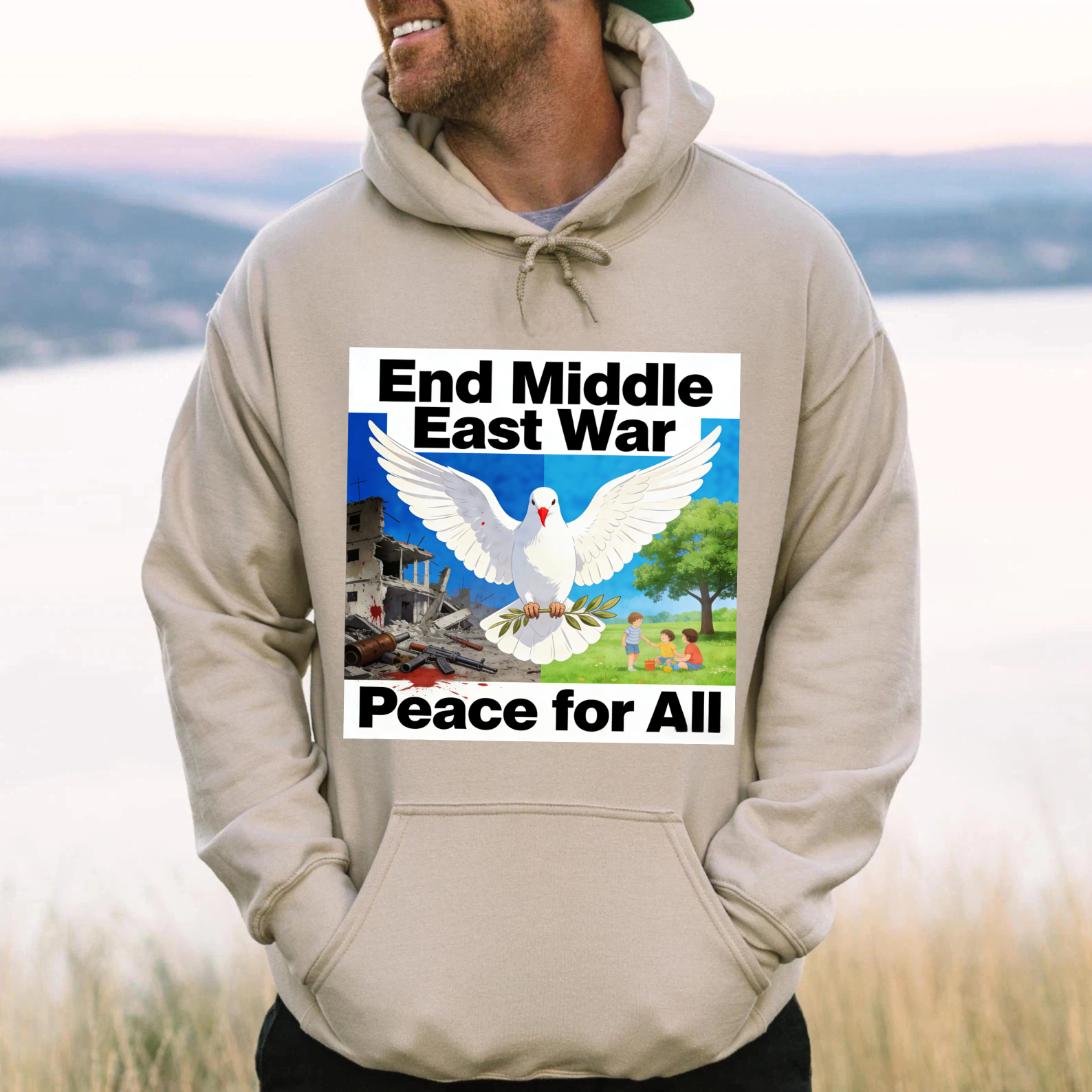 TEECURENT End Middle East War Peace For All Hoodie With Dove And Olive Branch Graphic Design For Peace Advocacy And Awareness