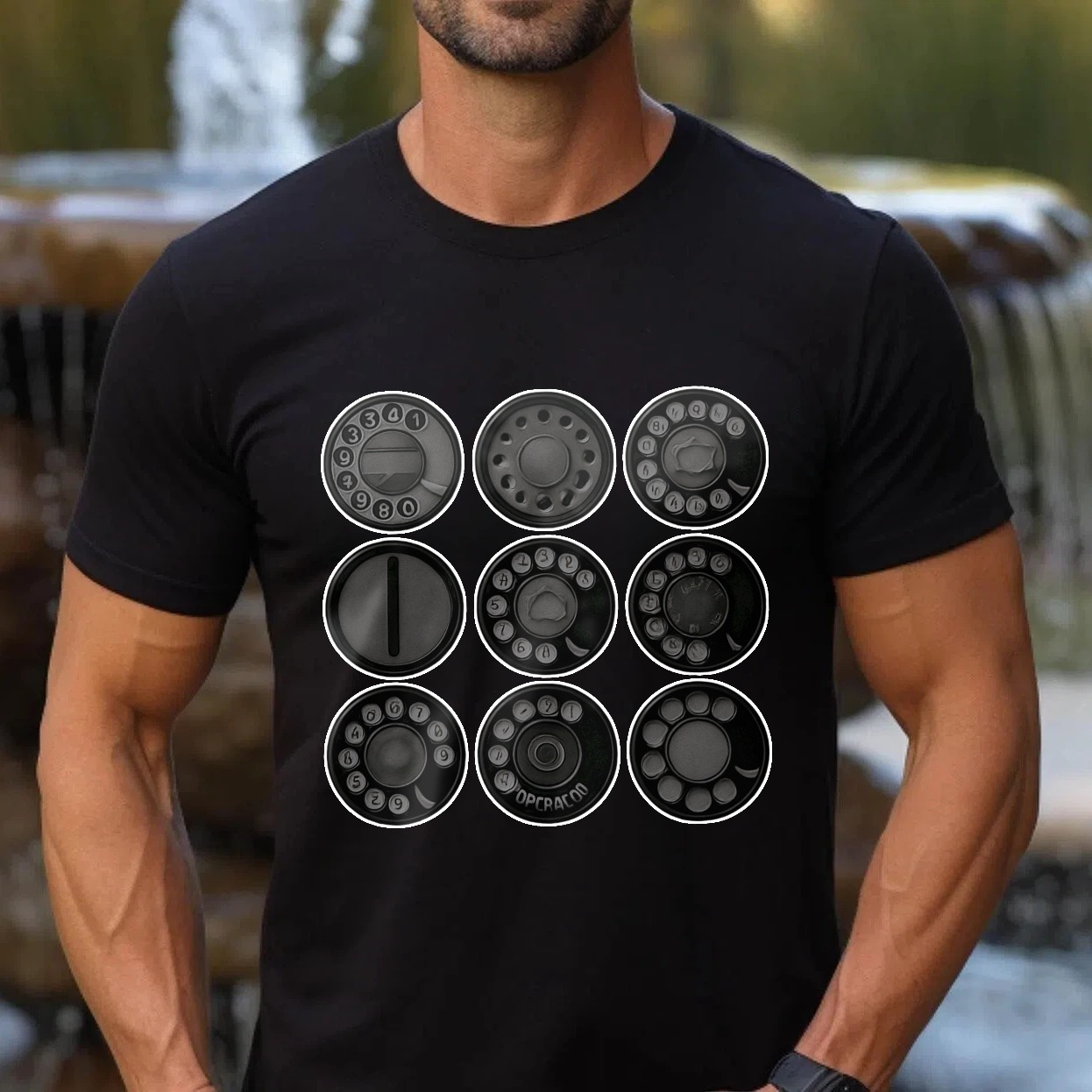 Made In Usa Black T Shirt With Nine White Circles Graphic Design Minimalist Style Unisex Casual Wear
